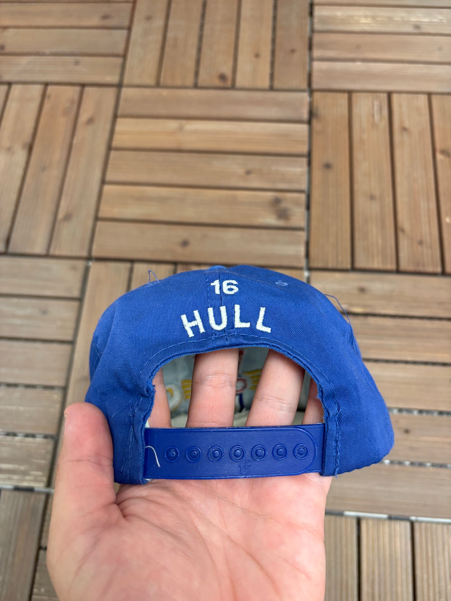 St. Louis Blues Brett Hull Graphic Hat | Snap Back | Vintage 1990s Ted Fletcher NHL Hockey Blue Cap |