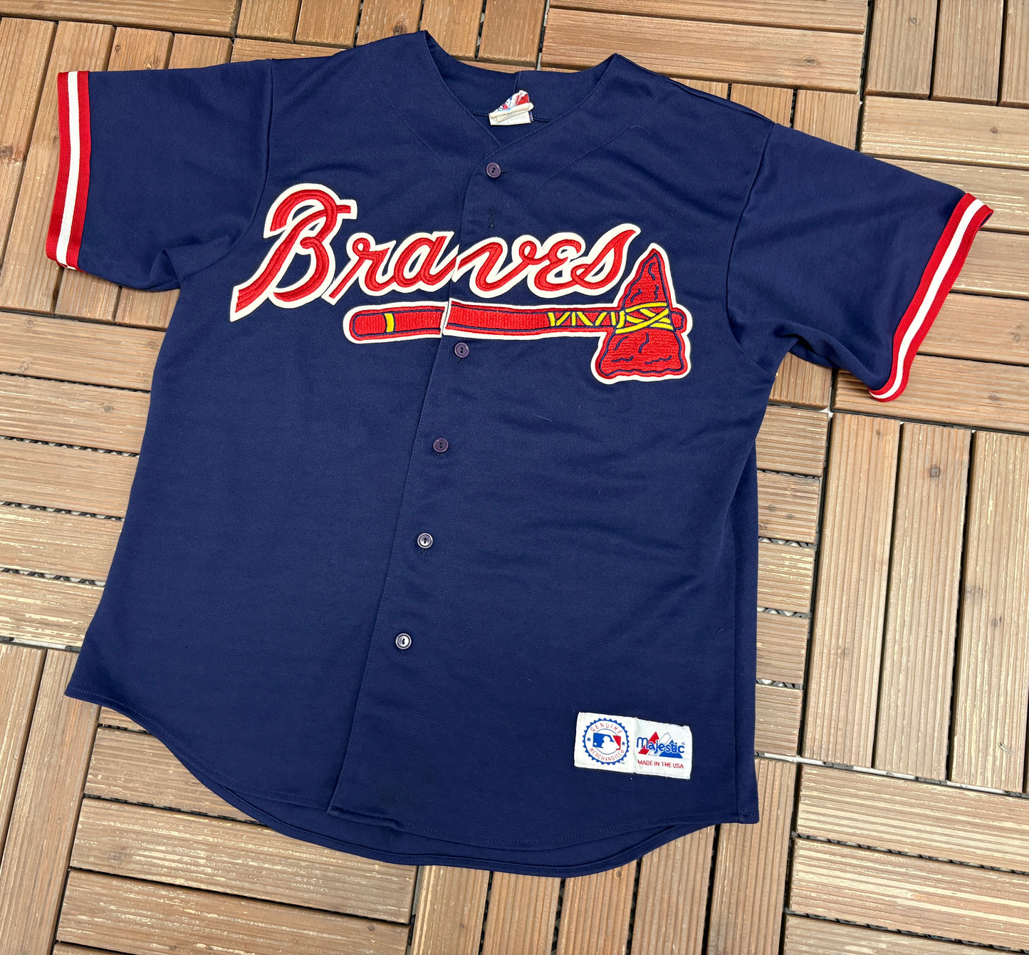 Atlanta Braves David Justice Baseball Jersey | Size Medium | Vintage 1990s MLB Baseball Blue Jersey |