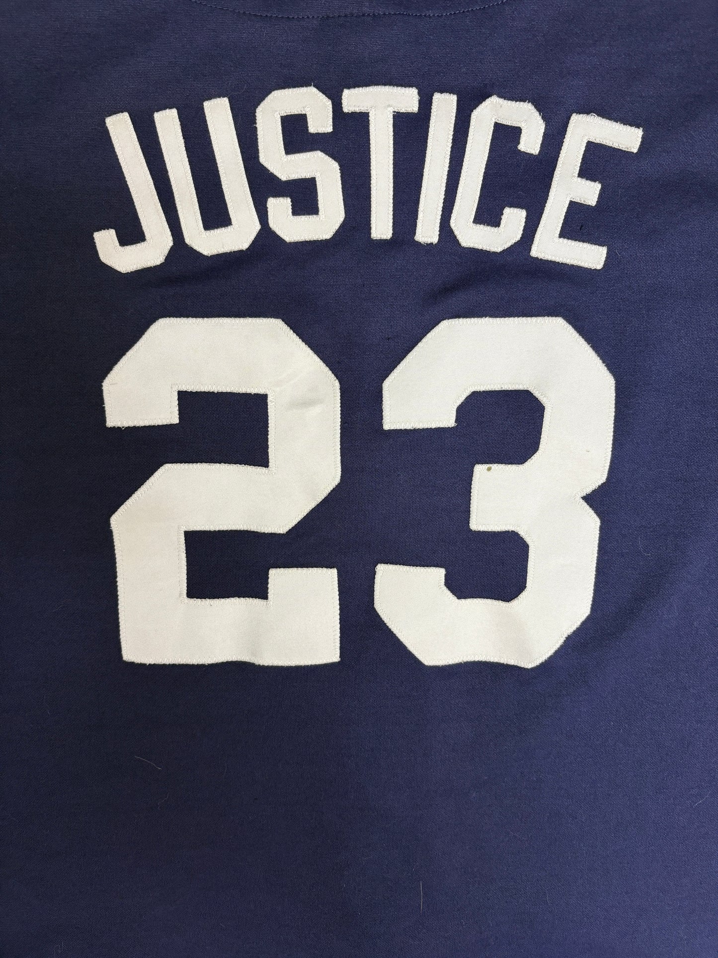 Atlanta Braves David Justice Baseball Jersey | Size Medium | Vintage 1990s MLB Baseball Blue Jersey |