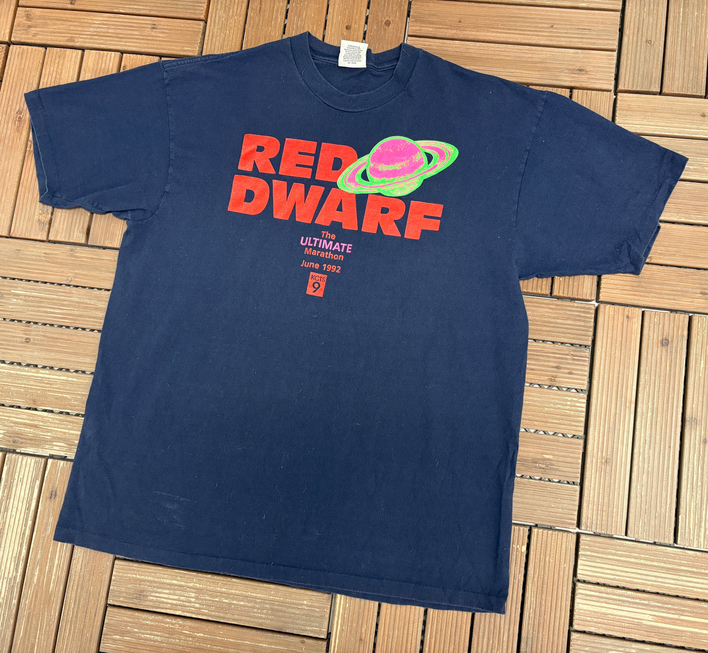Red Dwarf The Ultimate Marathon Graphic Tee | Size X-Large | Vintage 1990s Television Series Blue T-Shirt |