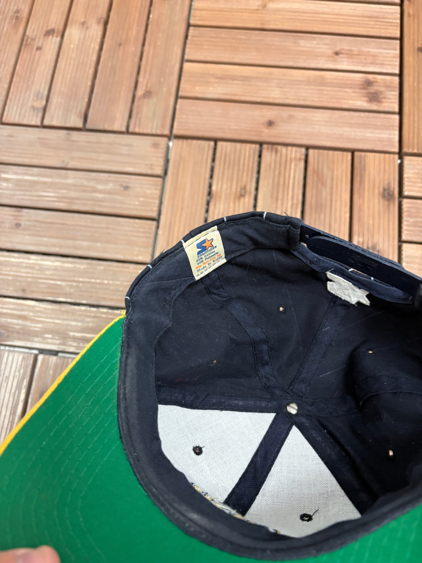 Notre Dame Fighting Irish Pinstripe Graphic Hat | Snap Back | Vintage 1990s Starter College Blue Cap |