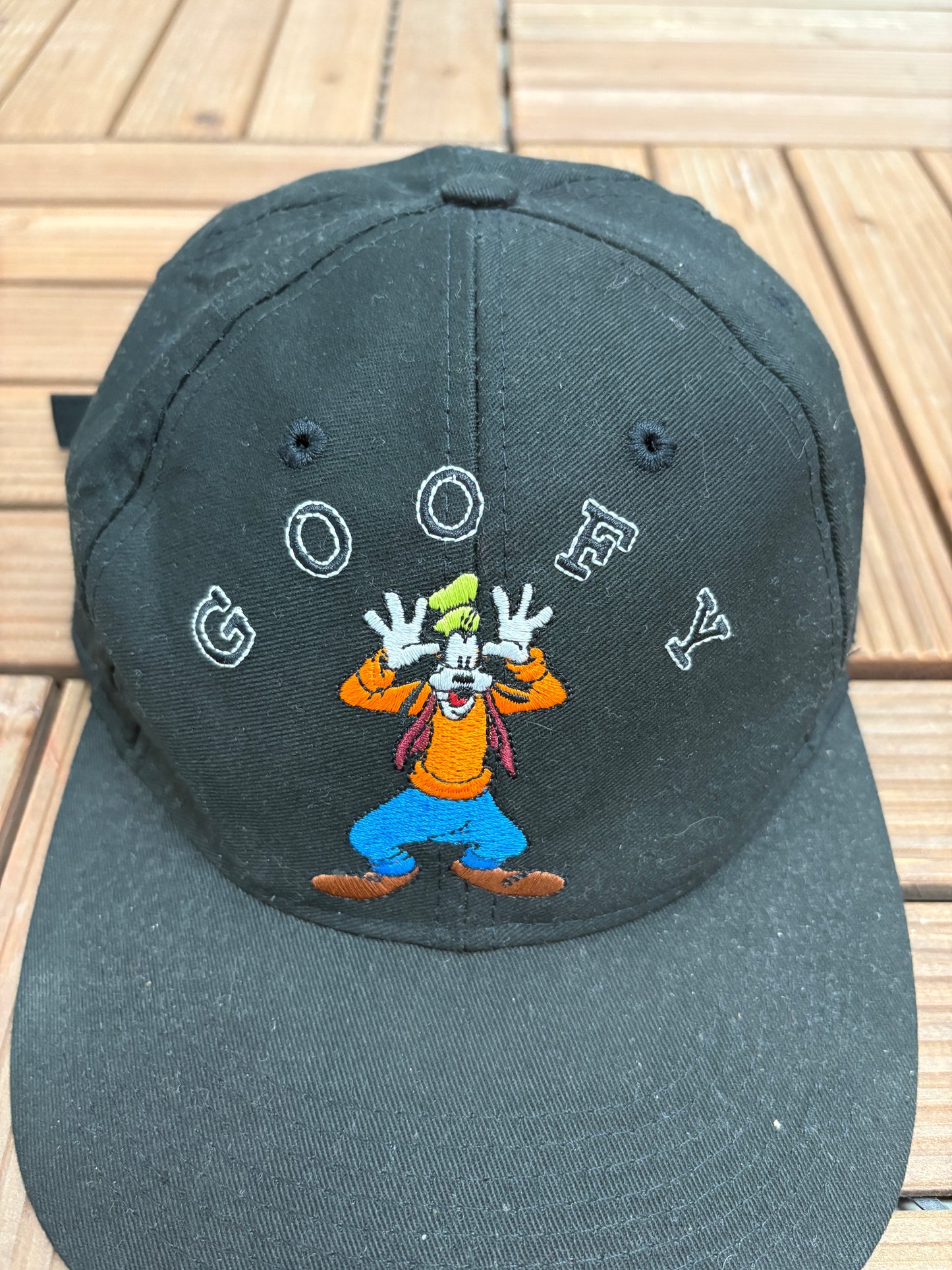 Goofy Embroidered Graphic Hat | Metal Clasp | Vintage 1990s Disney Promotional Black Cap |