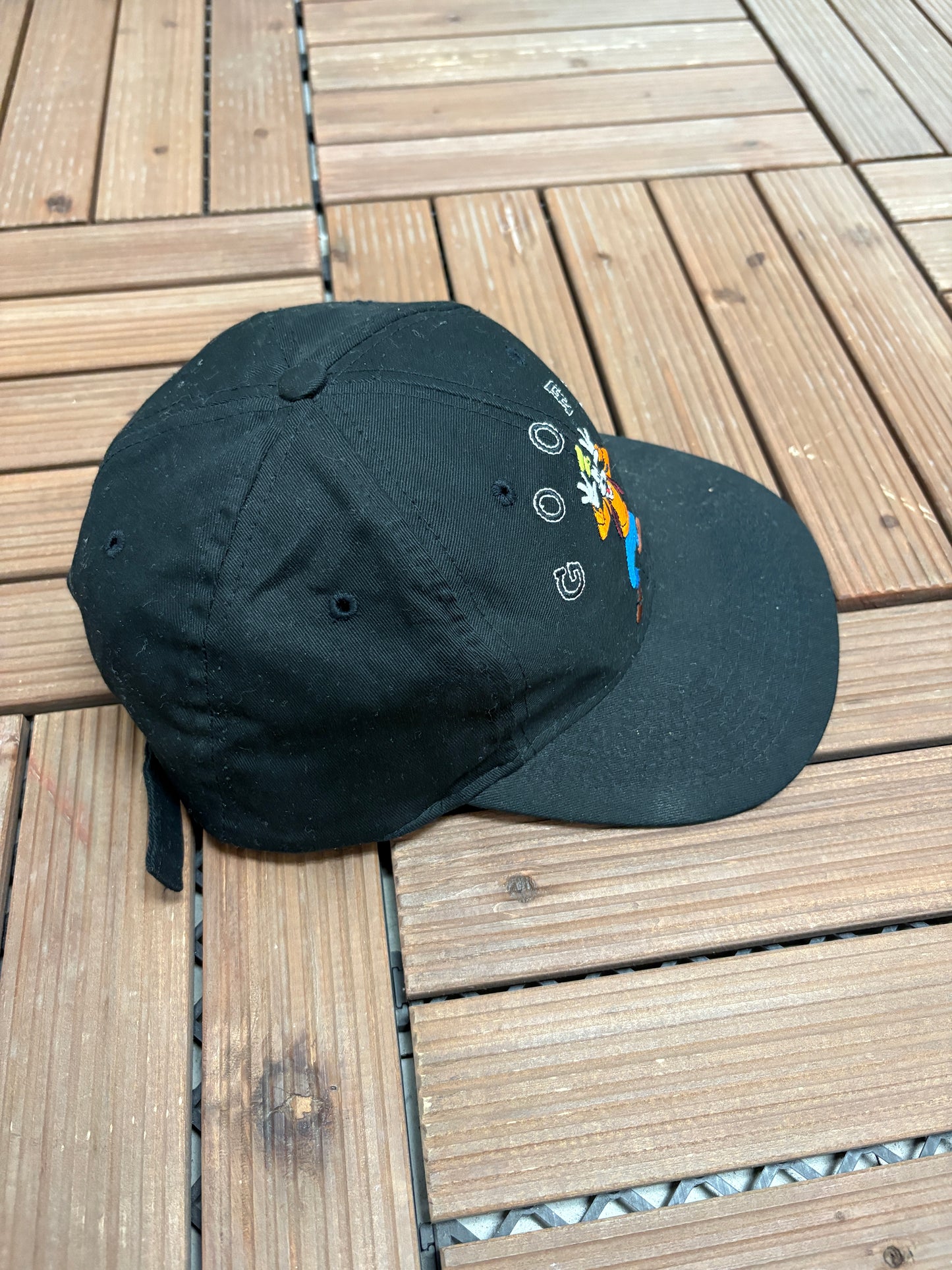Goofy Embroidered Graphic Hat | Metal Clasp | Vintage 1990s Disney Promotional Black Cap |