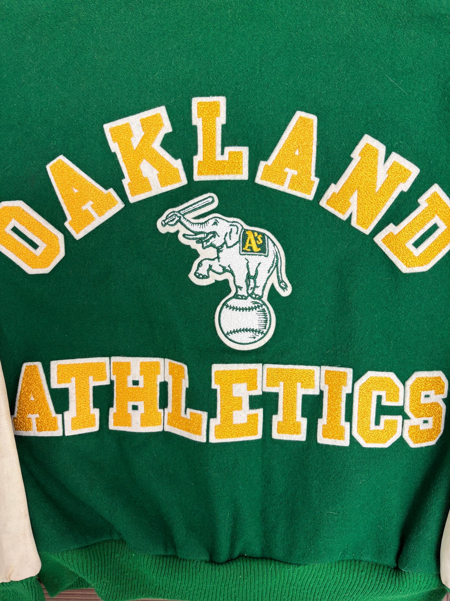 Oakland Athletics Stitched Varsity Jacket | Size X-Large | Vintage 1980s MLB Baseball Green Jacket |
