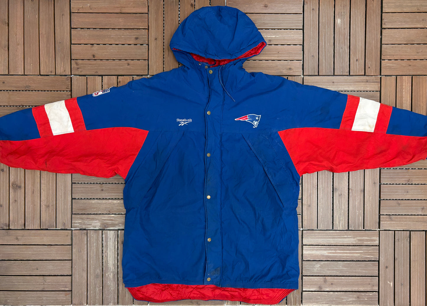New England Patriots Puffer Jacket | Size X-Large | Vintage 1990s NFL Football Blue Reebok Jacket |