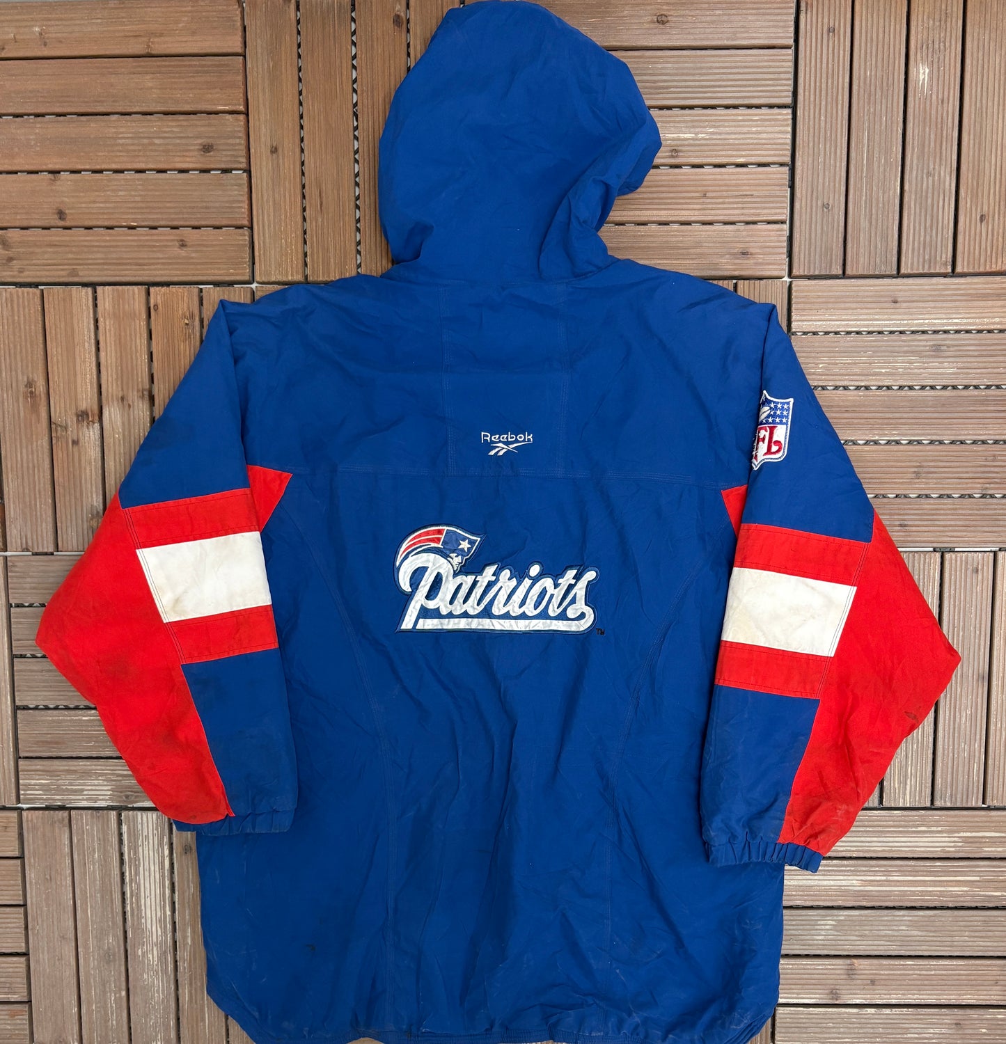 New England Patriots Puffer Jacket | Size X-Large | Vintage 1990s NFL Football Blue Reebok Jacket |