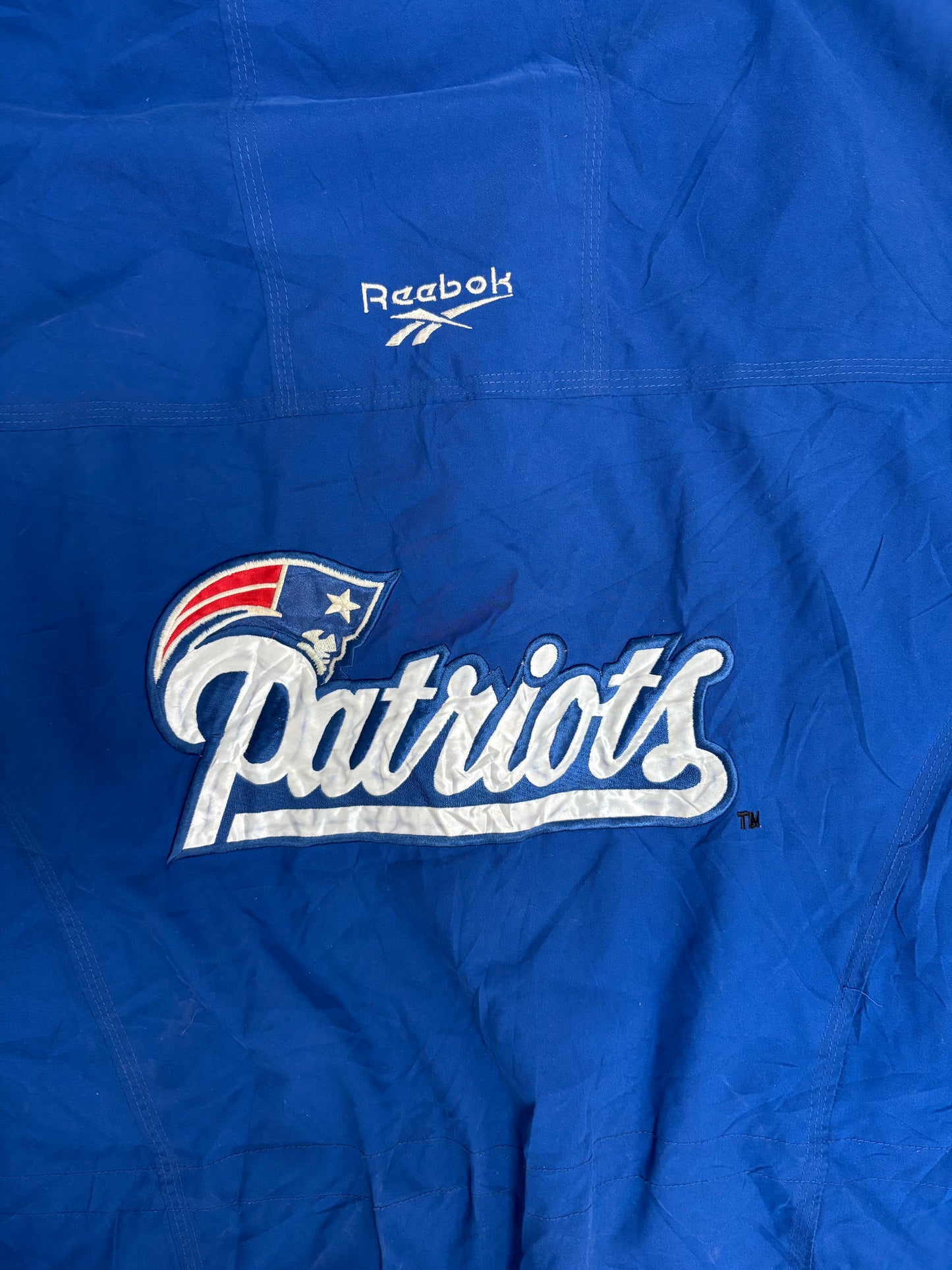 New England Patriots Puffer Jacket | Size X-Large | Vintage 1990s NFL Football Blue Reebok Jacket |