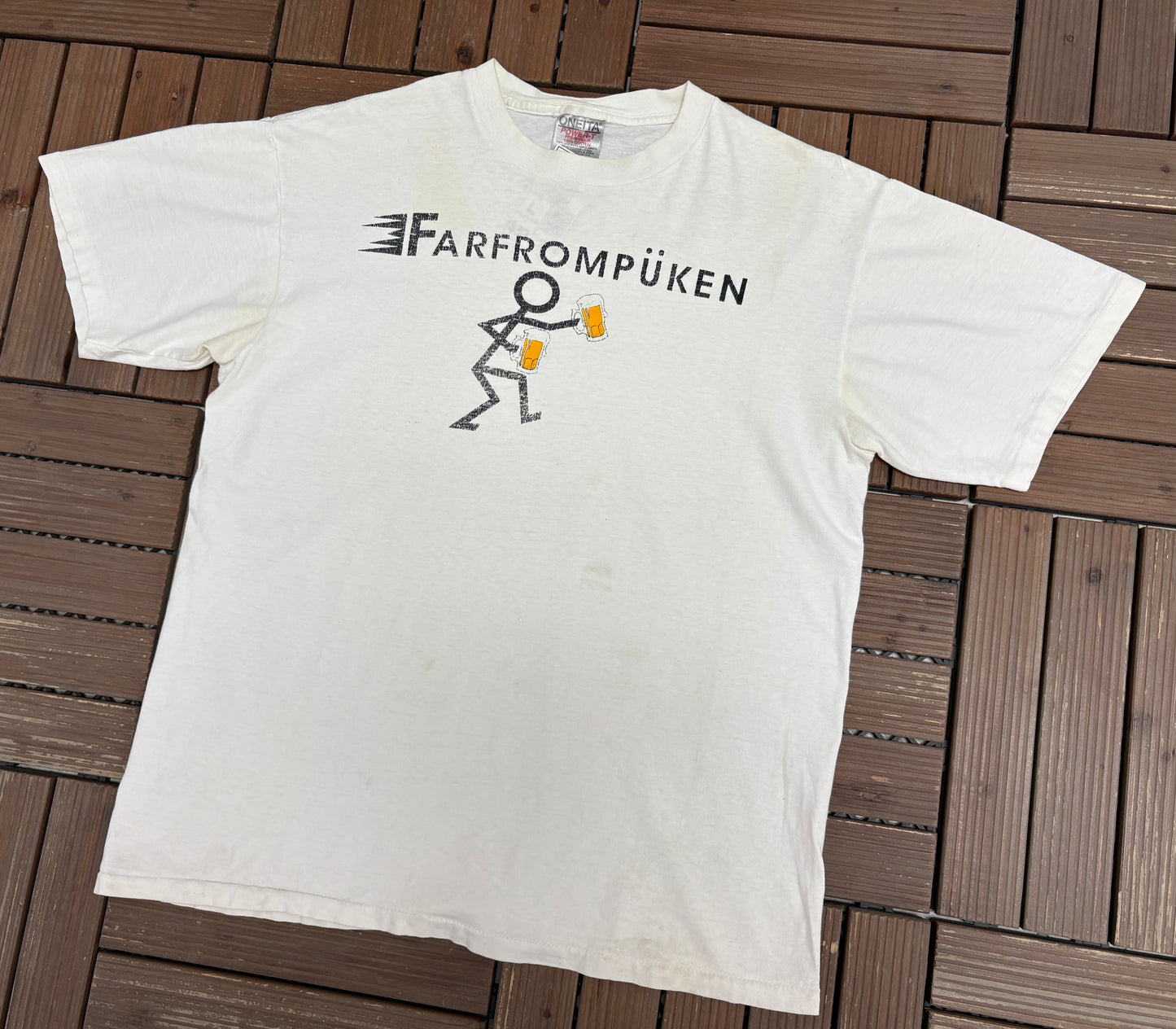 Farfrompüken Funny Alcohol Graphic Tee | Size Large | Vintage 1990s Single Stitch White T-Shirt |