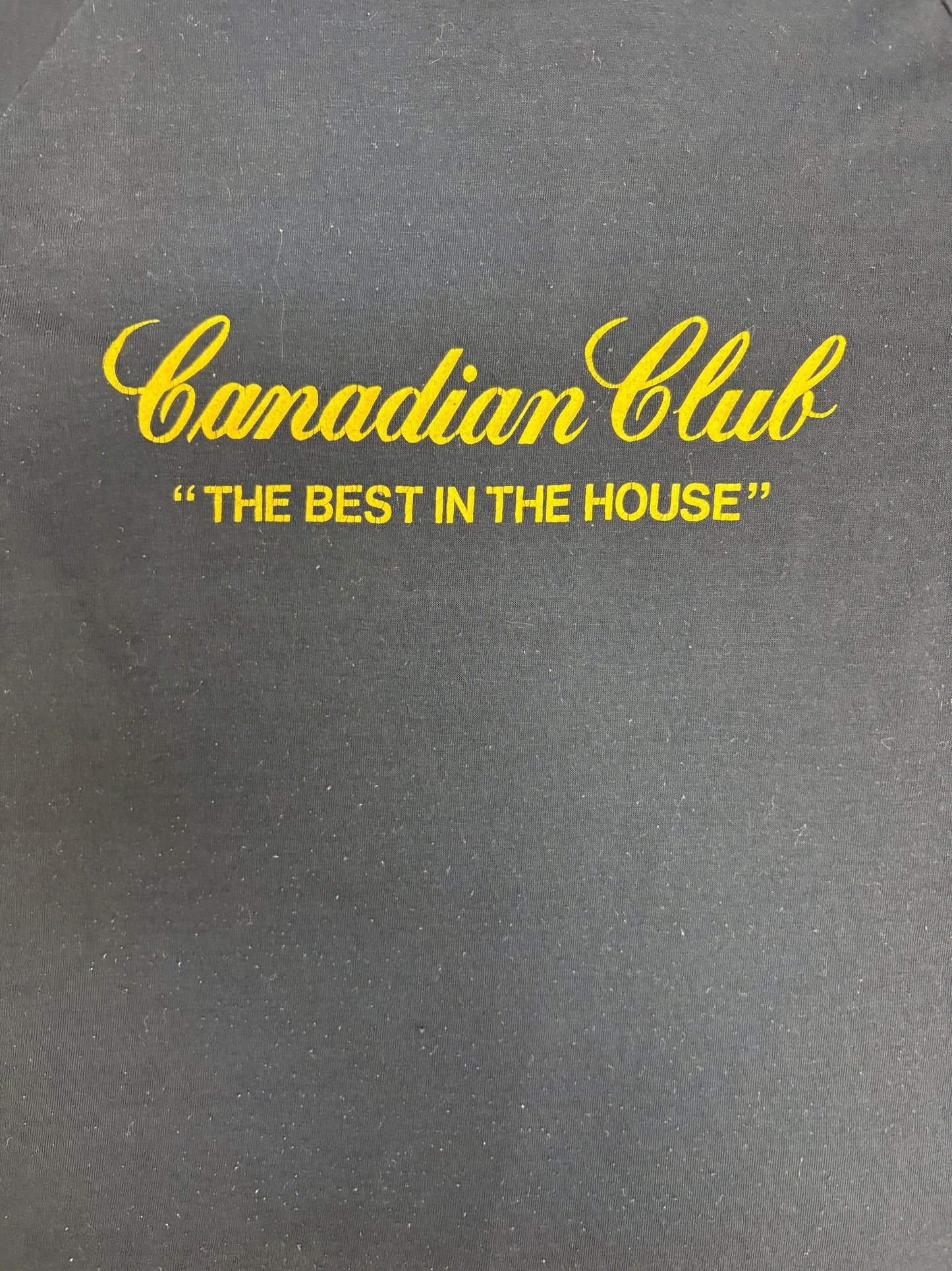 Canadian Club Whisky The Best In The House Graphic Tee | Size X-Large | Vintage 1990s Promotional Black T-Shirt |