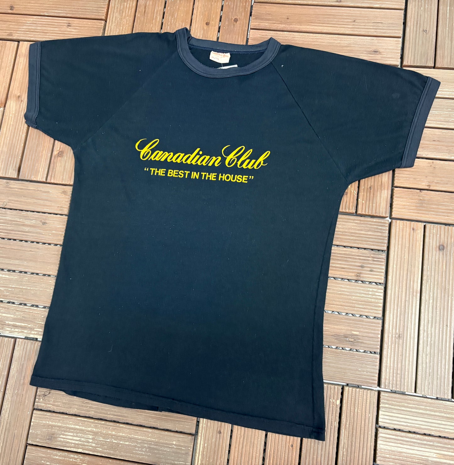 Canadian Club Whisky The Best In The House Graphic Tee | Size X-Large | Vintage 1990s Promotional Black T-Shirt |