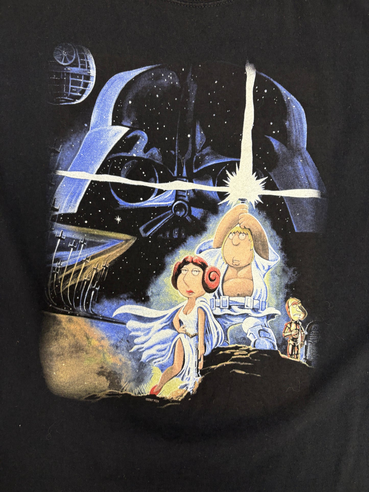 Family Guy Star Wars Graphic Tee | Size X-Large | Vintage 2000s Promotional Black T-Shirt |