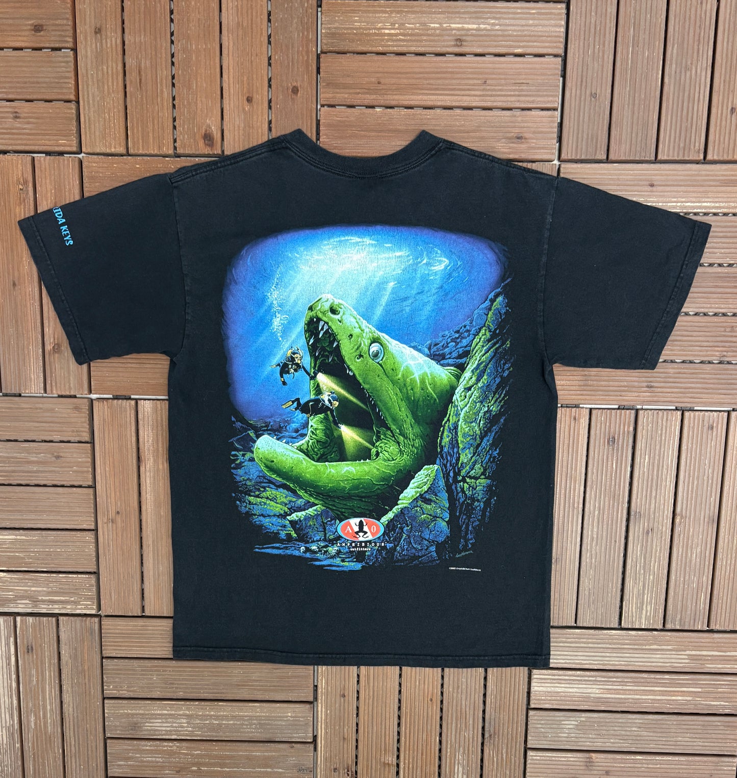 Amphibious Outfitters Frog Graphic Tee | Size Medium | Vintage 2000s Animal Promotional Black T-Shirt |
