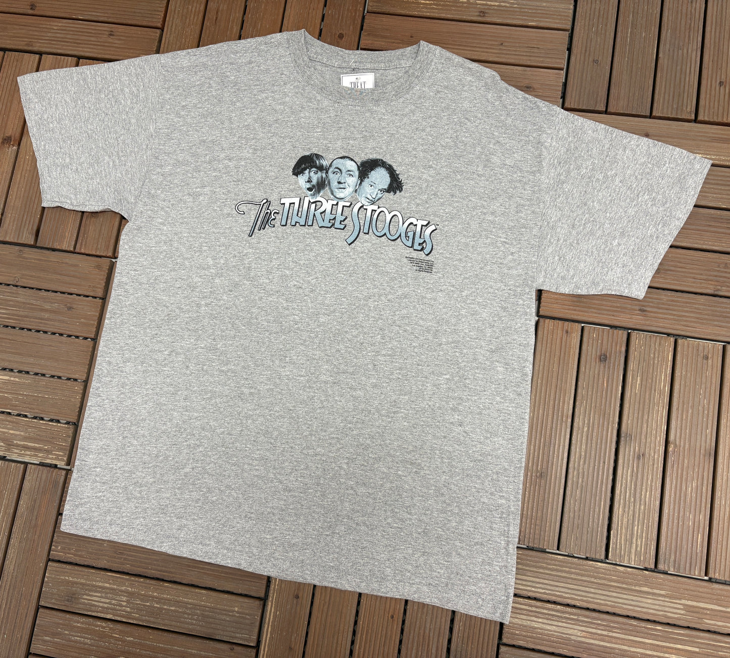 The Three Stooges Graphic Tee | Size XX-Large | Vintage 2000s Promotional Grey T-Shirt |