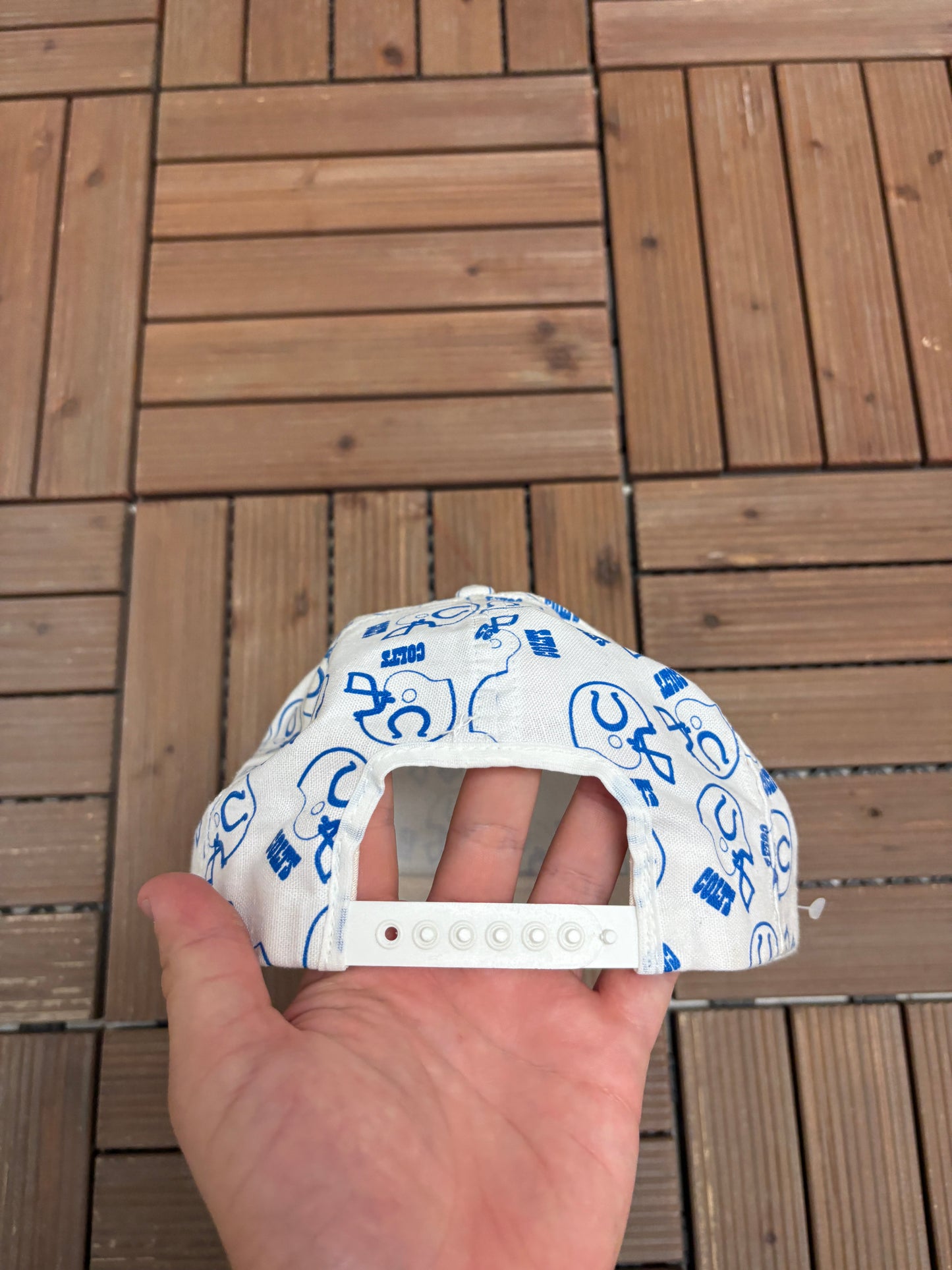 Indianapolis Colts Helmet All Over Print Graphic Hat | Snap Back | Vintage 1990s NFL Football White Hat |