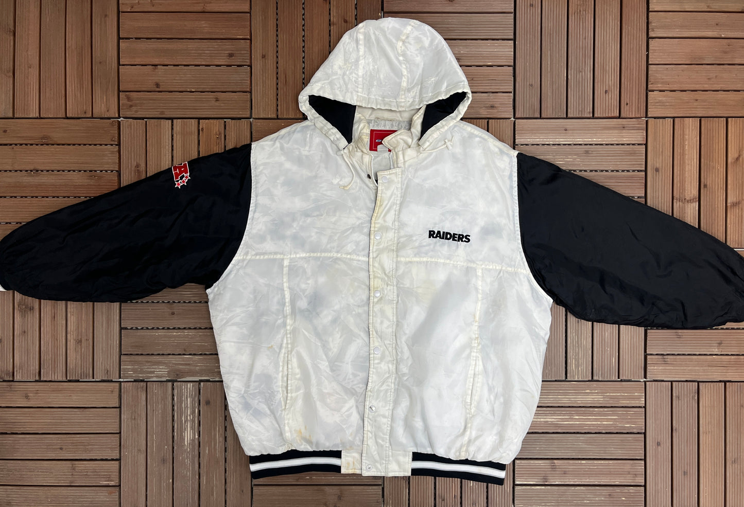 Oakland Raiders Puffer Jacket | Size XX-Large | Vintage 1990s NFL Football White Jacket |