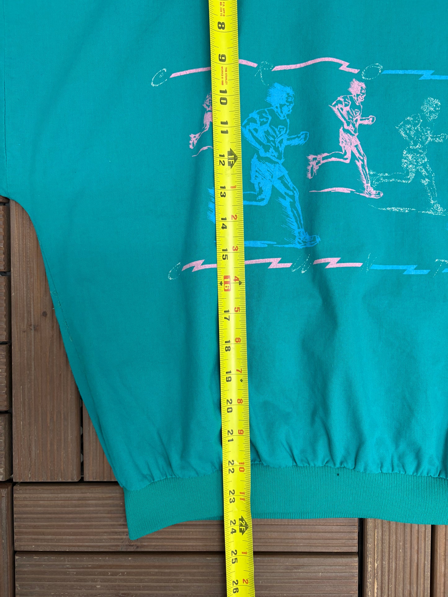 Cross Country Running Graphic Crewneck | Size Large | Vintage 1990s Teal Promotional Sweater |
