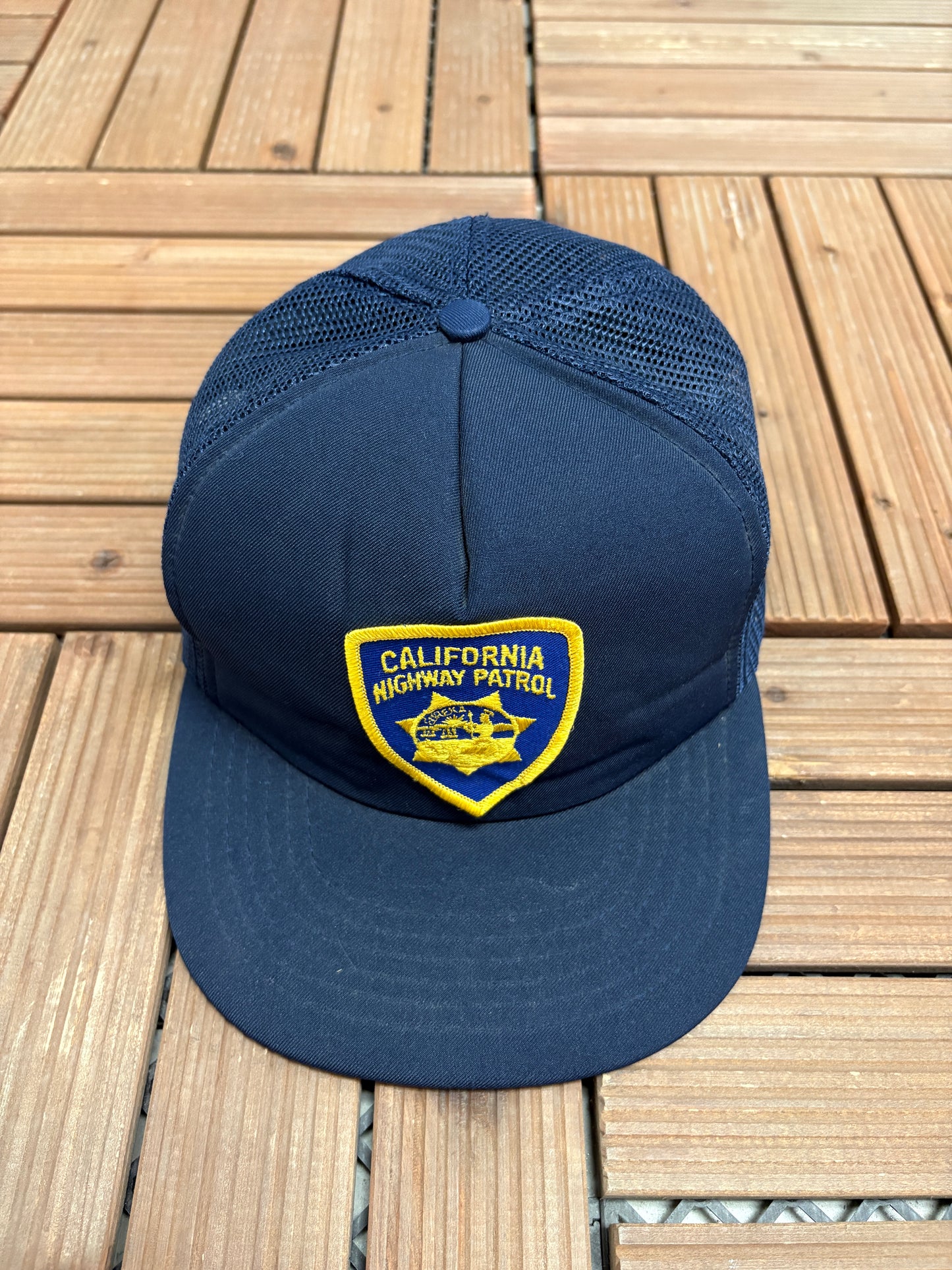 California Highway Patrol Patch Graphic Hat | Snap Back | Vintage 1990s Promotional Blue Trucker Cap |