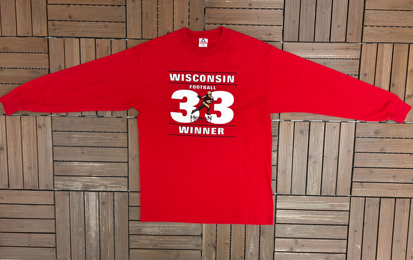 Wisconsin Badgers Ron Dayne Heisman Graphic Tee | Size Large | Vintage 1990s College Red Long Sleeve |