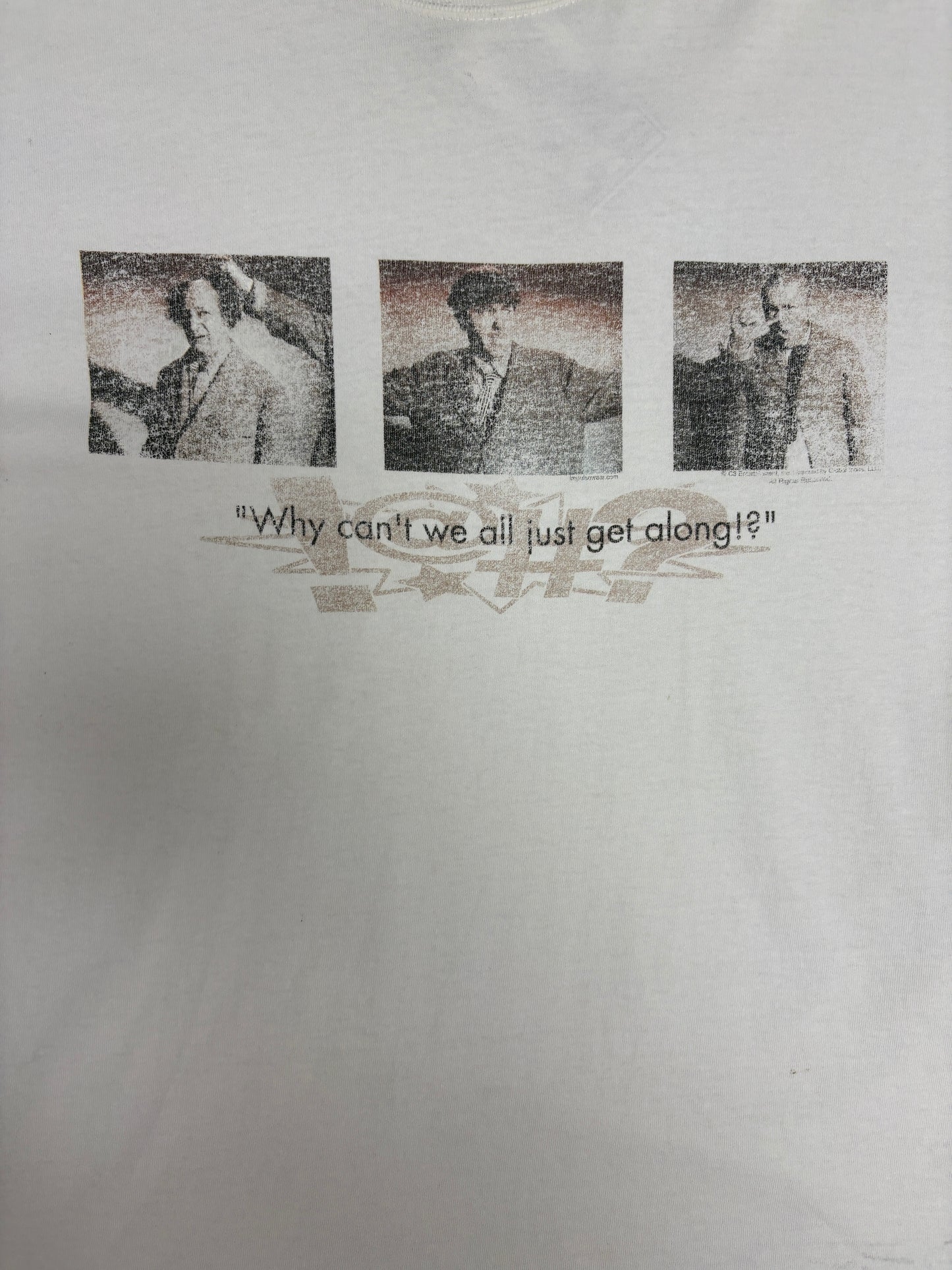 The Three Stooges Why Can't We All Just Get Along? Graphic Tee | Size X-Large | Vintage 2000s Promotional White T-Shirt |