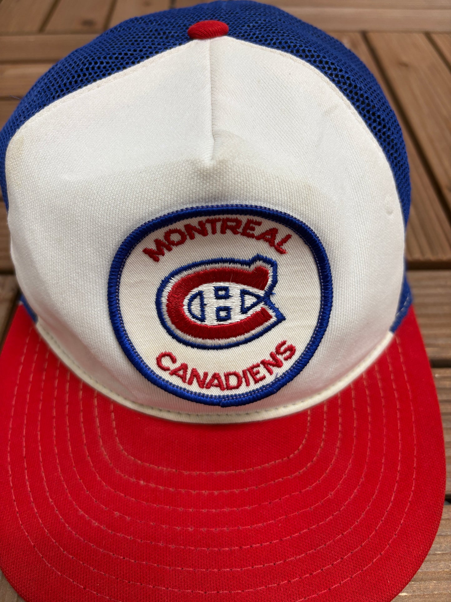 Montreal Canadiens Stitched Graphic Hat | Snap Back | Vintage 1990s NHL Hockey White Cap |