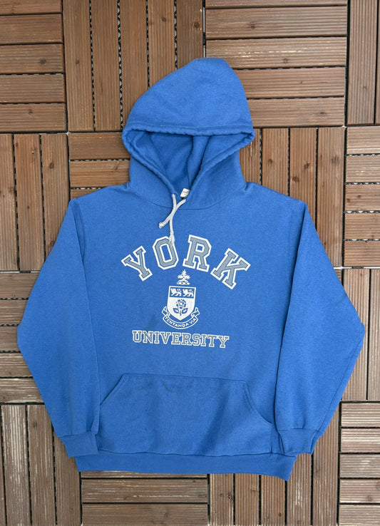 York University Lions Graphic Hoodie | Size X-Large | Vintage 1980s Canadian University Blue Sweater |
