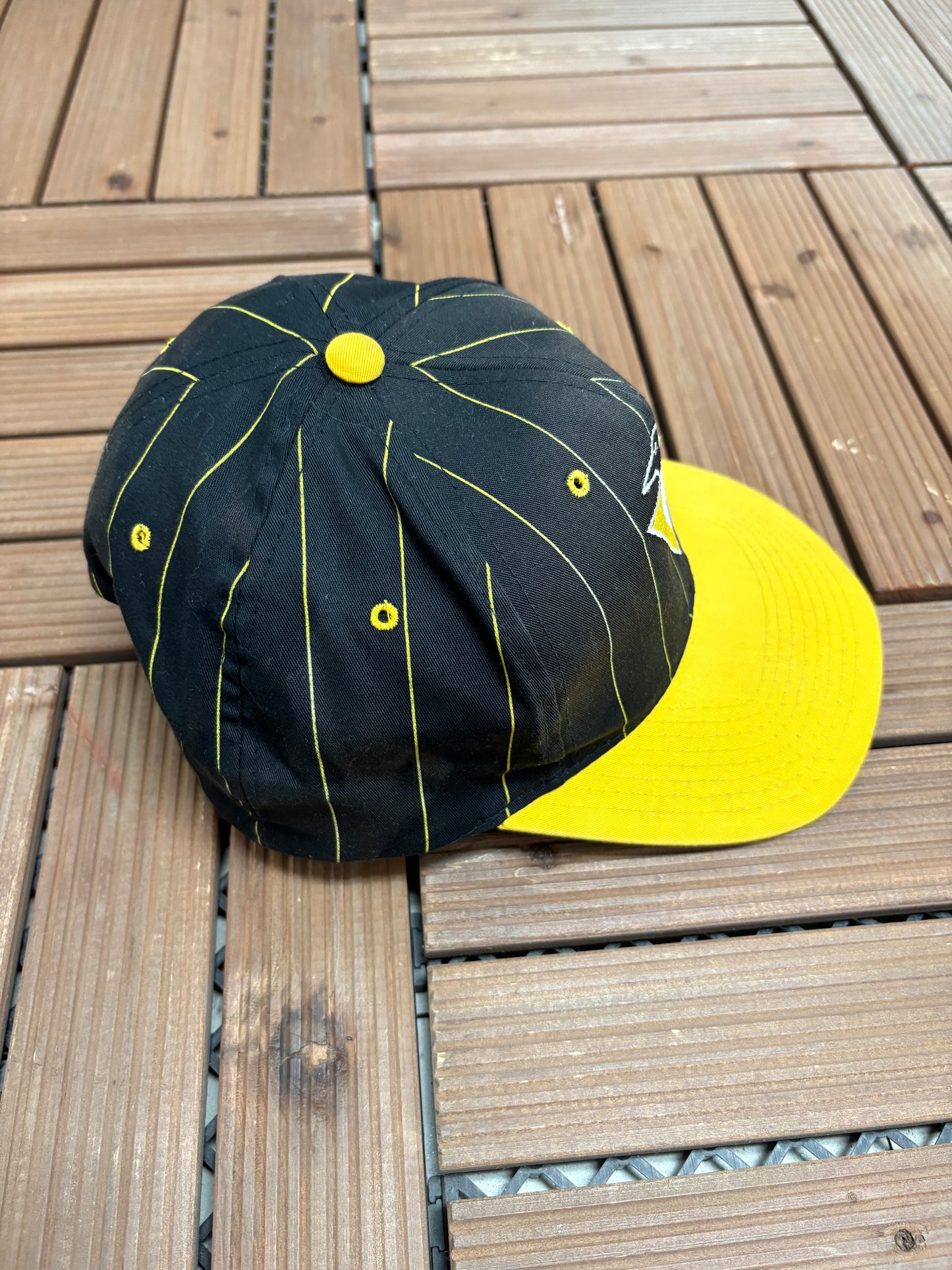 Pittsburgh Penguins Pinstripe Graphic Hat | Snap Back | Vintage 1990s NHL Hockey Black Cap |