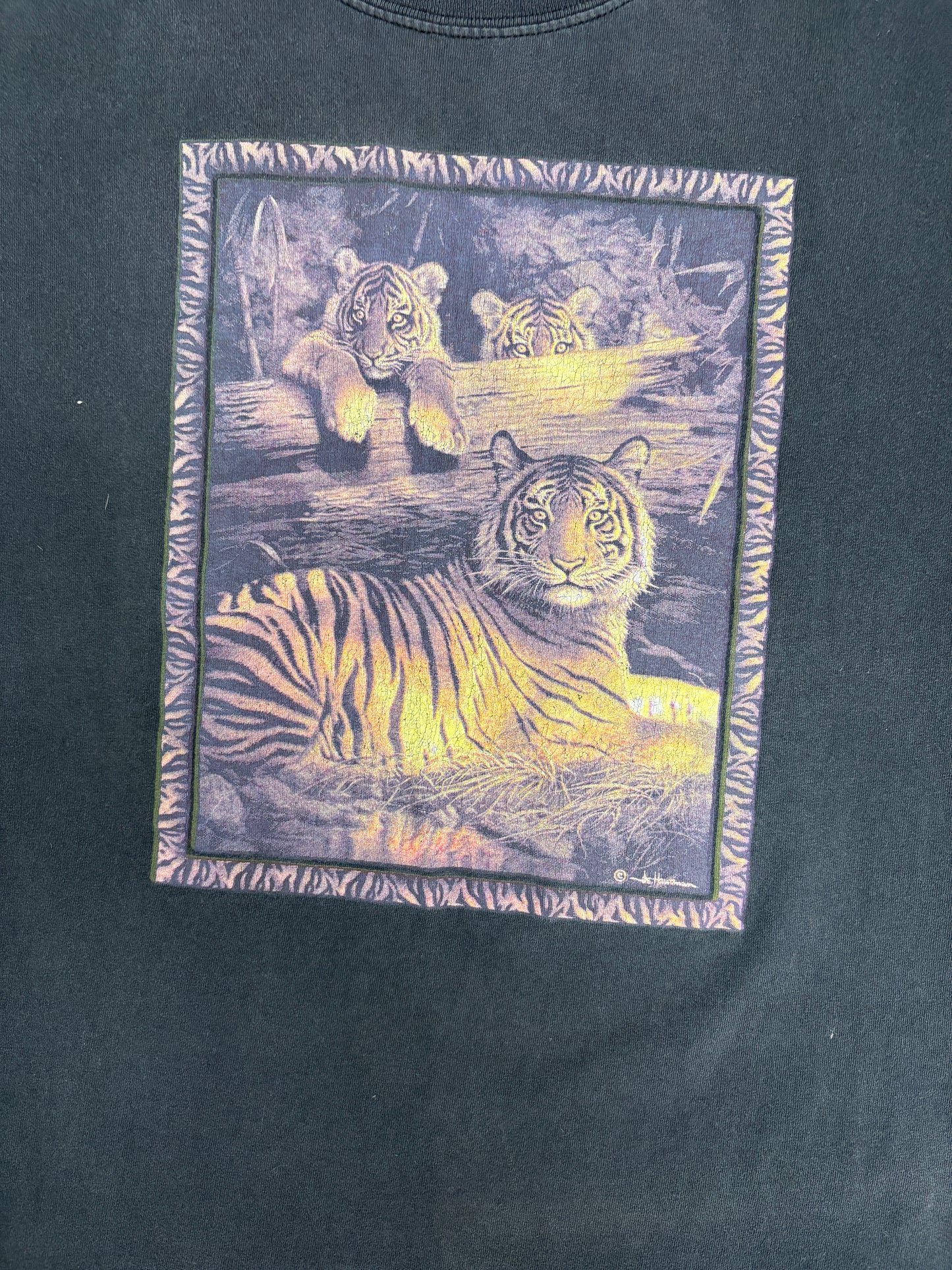 Tiger & Cubs Graphic Tee | Size XX-Large | Vintage 2000s Promotional Black T-Shirt |