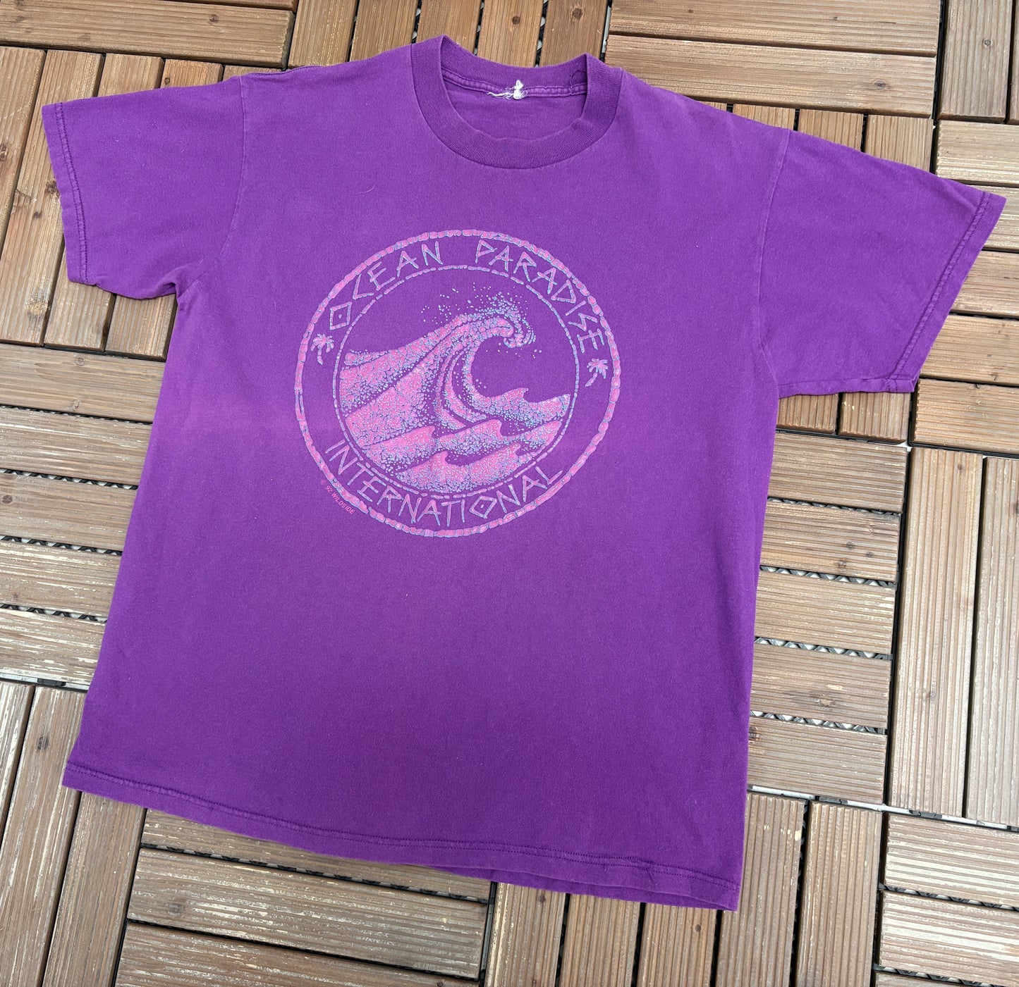 Ocean Paradise International Graphic Tee | Size Large | Vintage 1990s Promotional Purple T-Shirt |