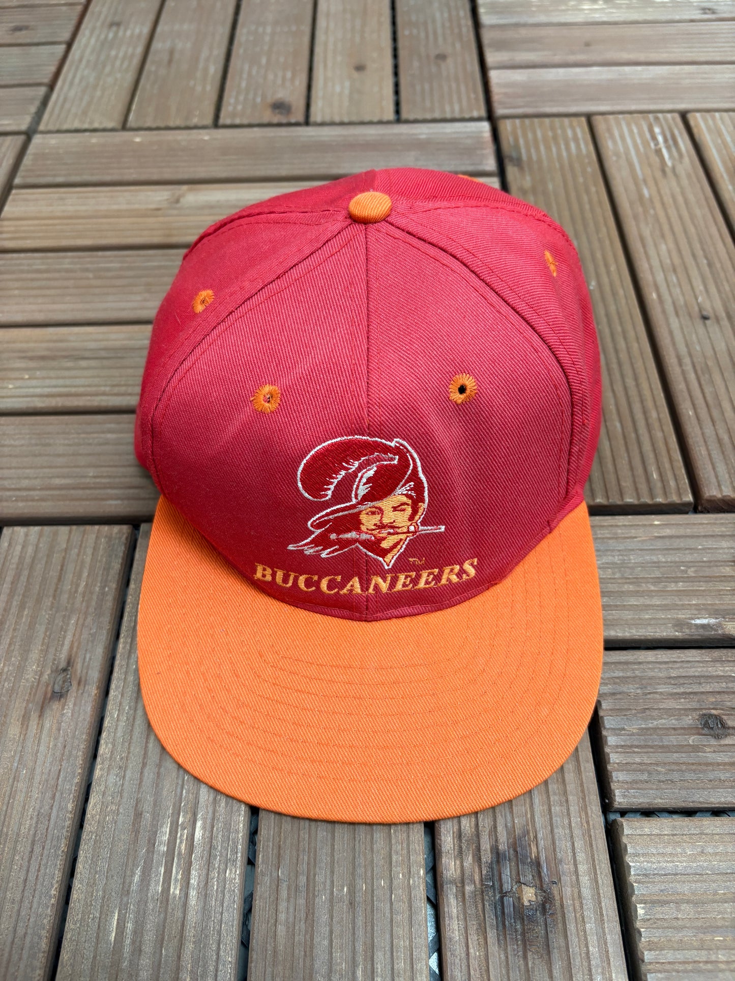 Tampa Bay Buccaneers Graphic Hat | Snap Back | Vintage 1990s NFL Football Red Cap |