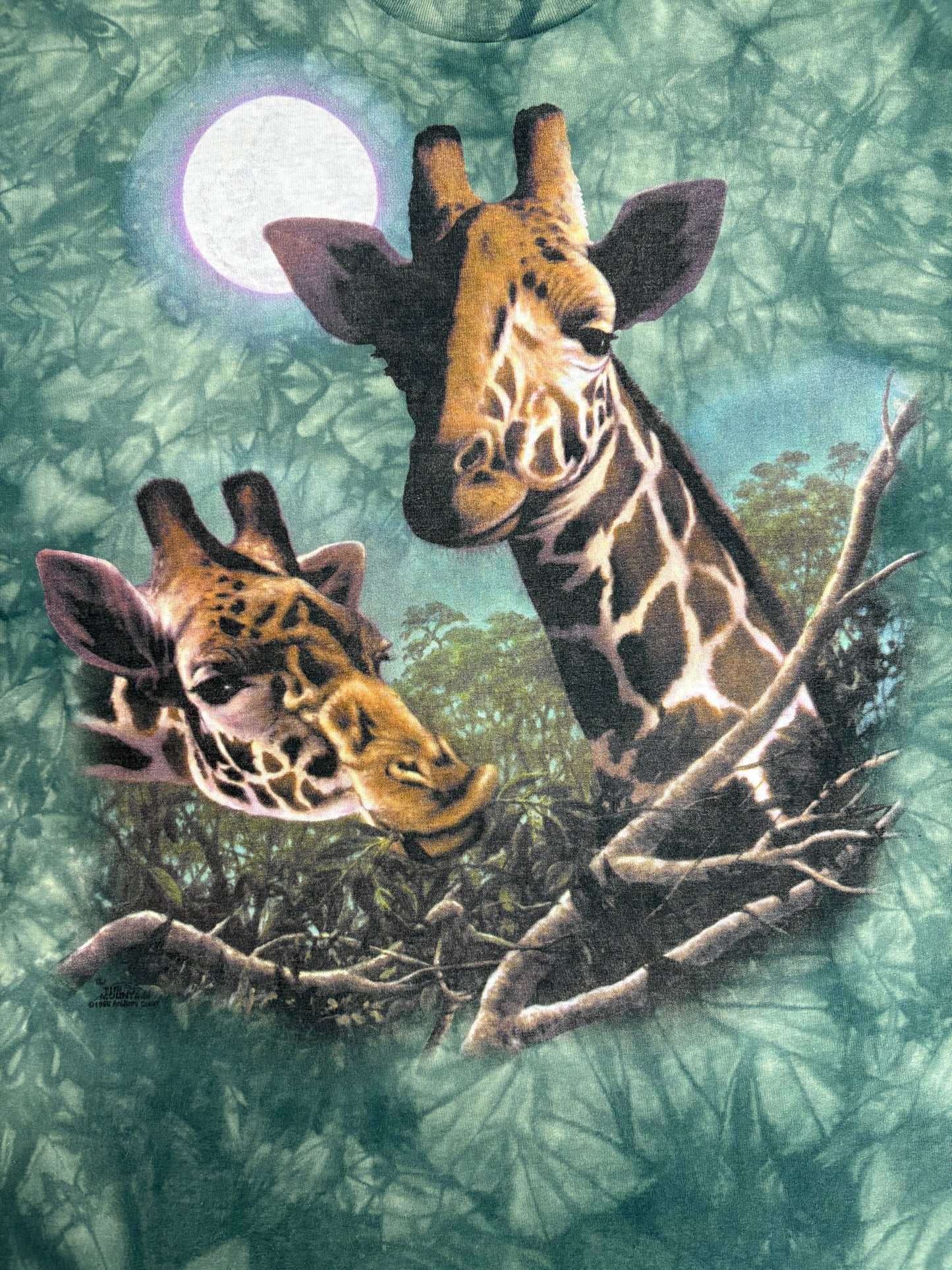 The Wilds Safari Giraffes Graphic Tee | Size XX-Large | Vintage 1990s Promotional Big Print Green T-Shirt |