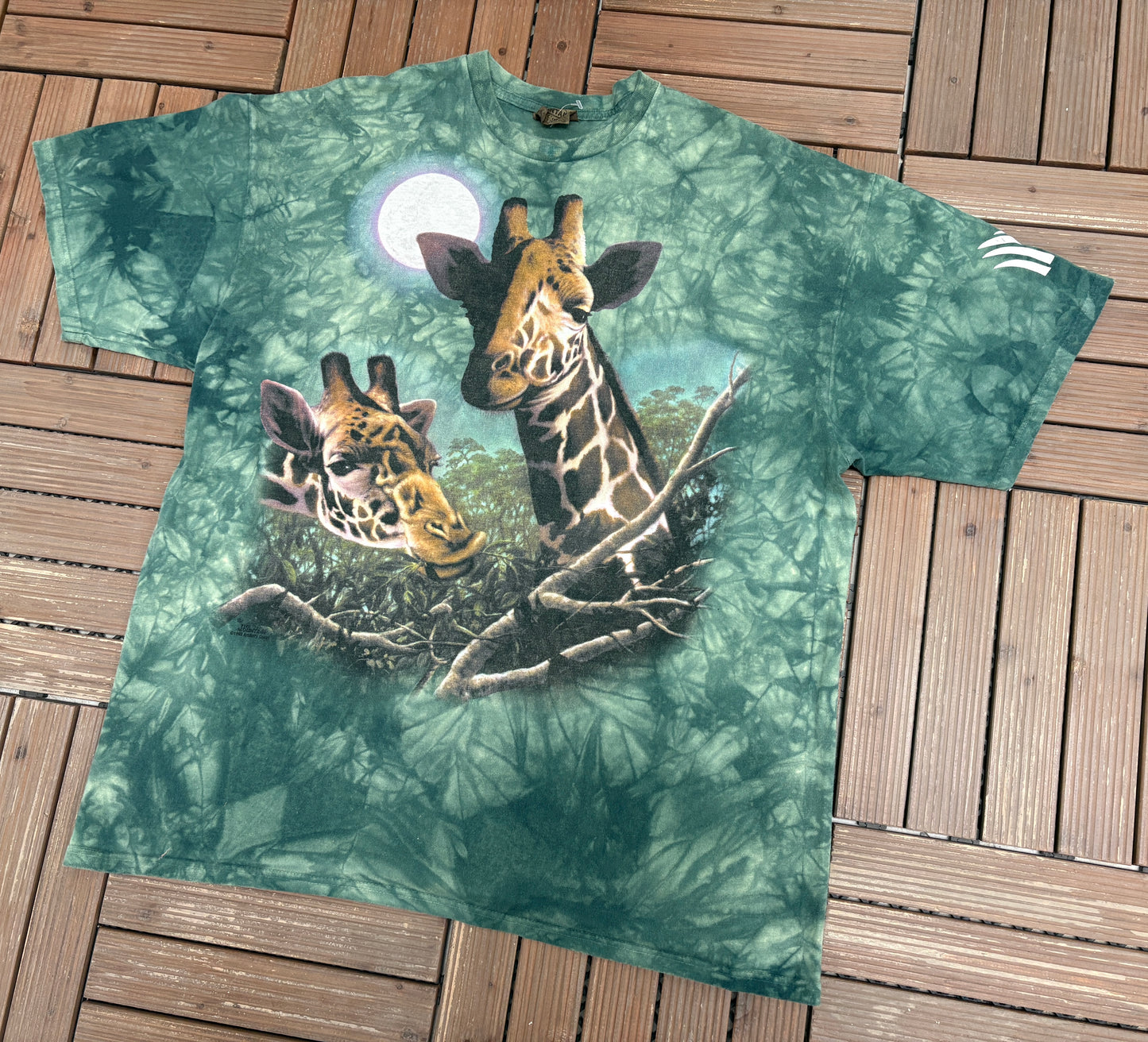The Wilds Safari Giraffes Graphic Tee | Size XX-Large | Vintage 1990s Promotional Big Print Green T-Shirt |