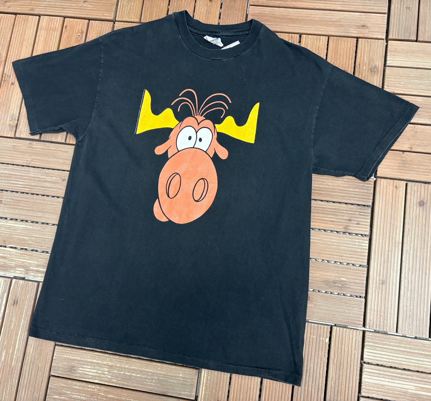 Rocky and Bullwinkle Taco Bell Graphic Tee | Size Large | Vintage 1990s Promotional Single Stitch Black T-Shirt |