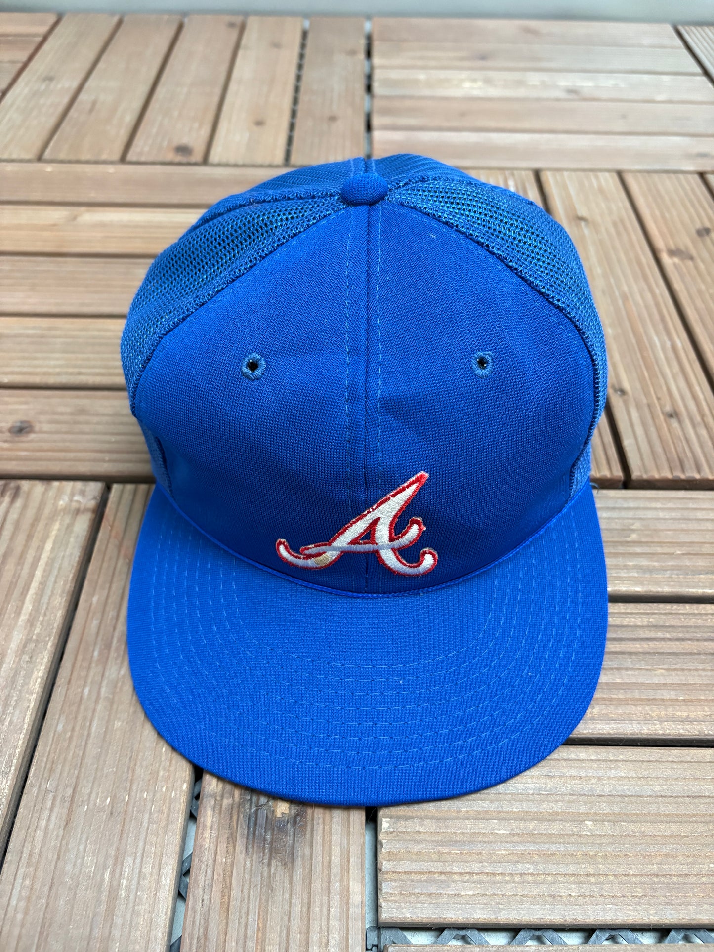 Atlanta Braves Embroidered Hat | Snap Back | Vintage 1990s MLB Baseball Blue Trucker Cap |