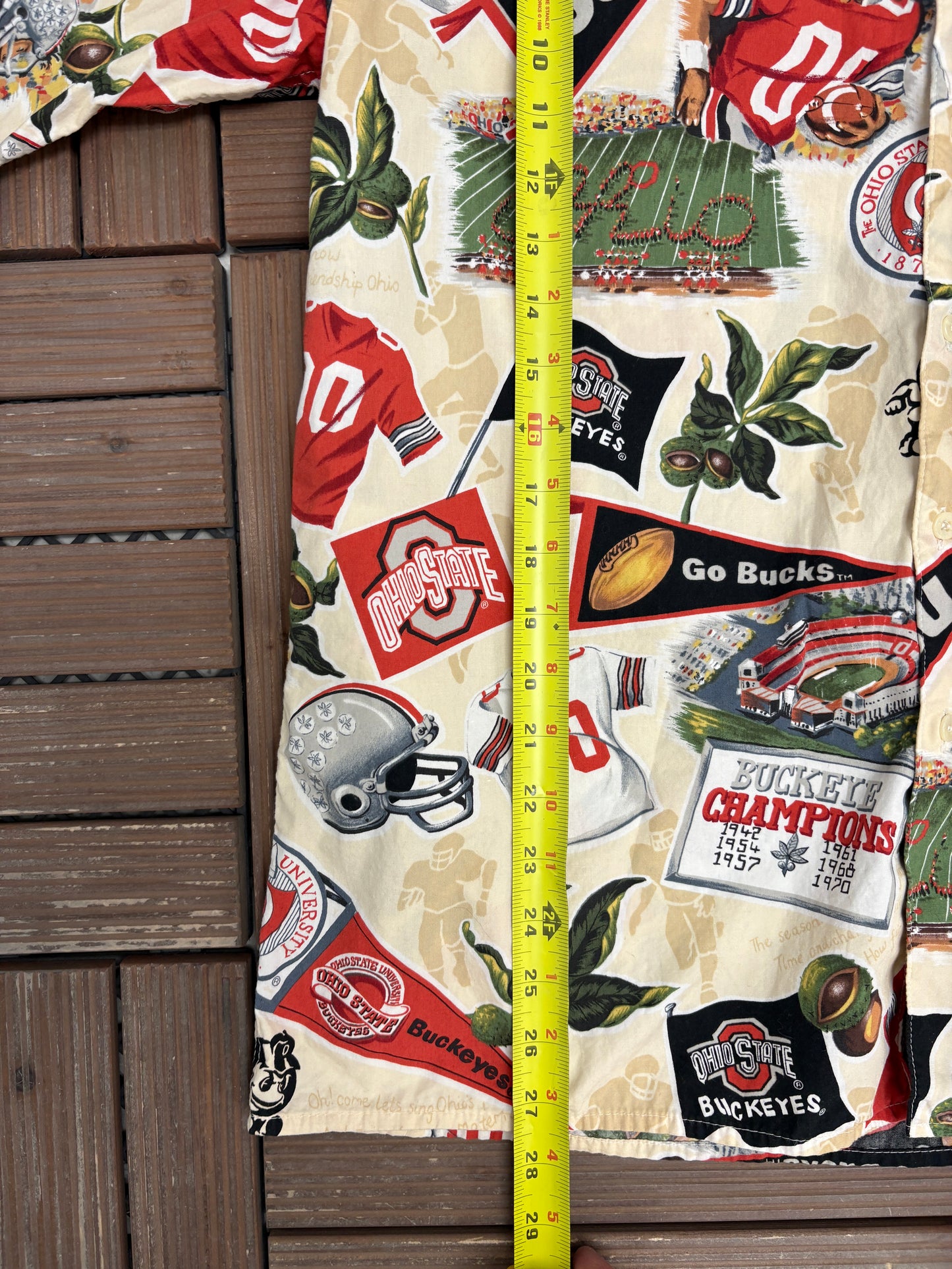Ohio State Buckeyes Graphic Hawaiian Shirt | Size Large | Vintage 1990s College Hawaiian Shirt |