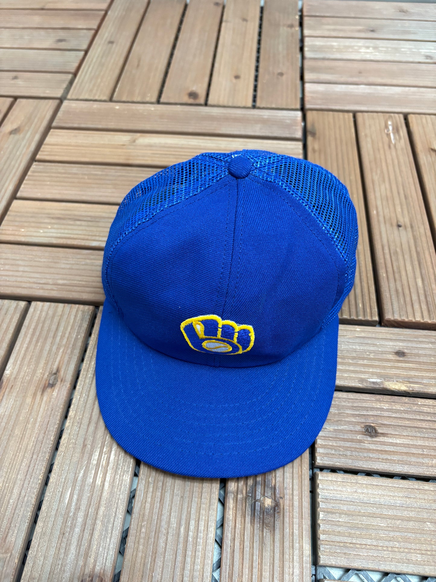 Milwaukee Brewers Embroidered Graphic Hat | Snap Back | Vintage 1990s MLB Baseball Trucker Blue Cap |