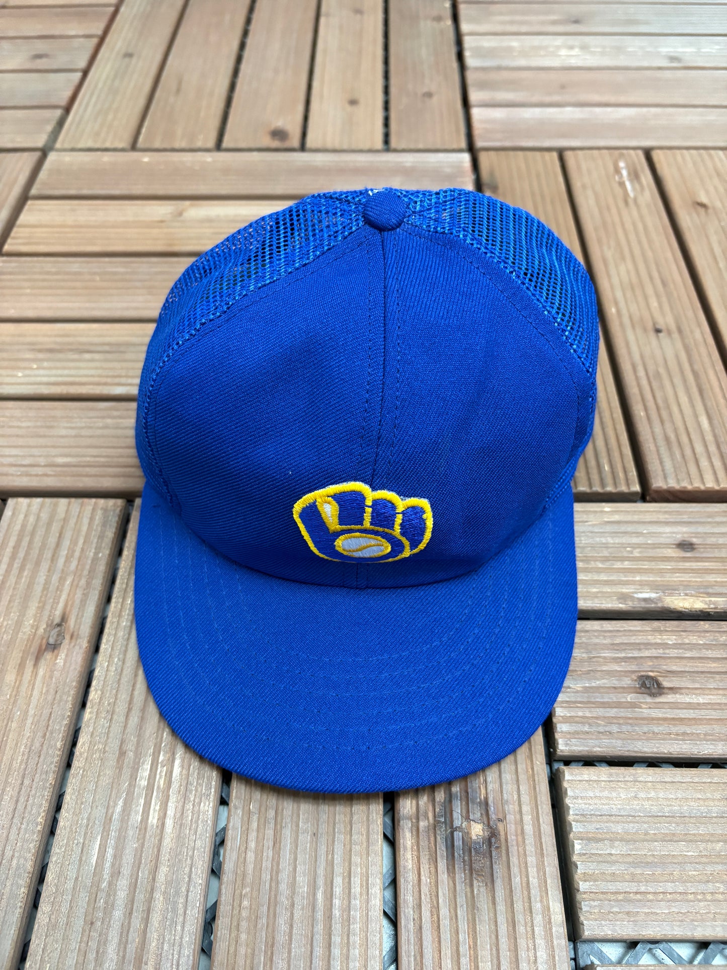 Milwaukee Brewers Embroidered Graphic Hat | Snap Back | Vintage 1990s MLB Baseball Trucker Blue Cap |