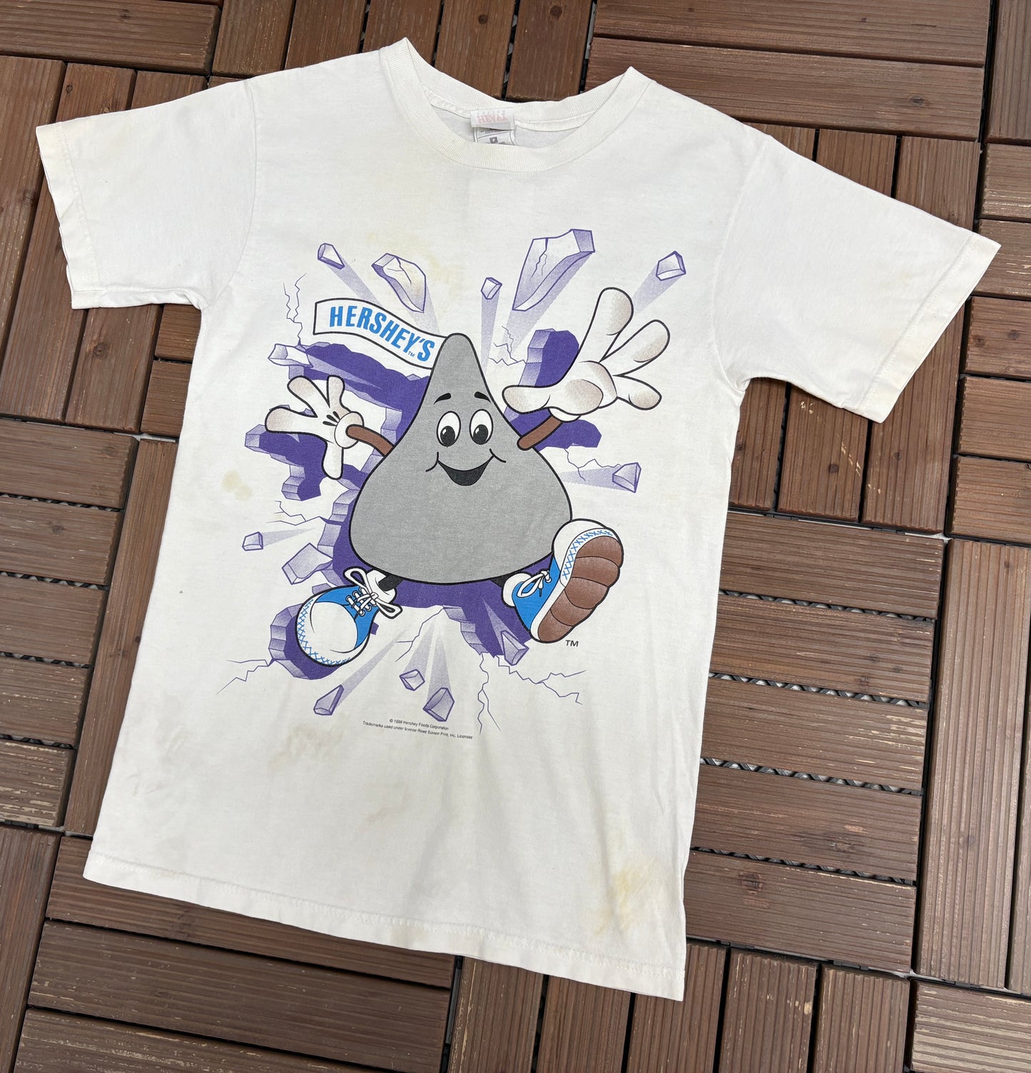 Hershey's Kisses Breakthrough Graphic Tee | Size Small | Vintage 1990s Candy White Promotional T-Shirt |