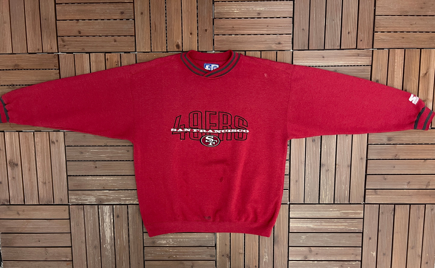 San Francisco 49ers Graphic Crewneck | Size X-Large | Vintage 1990s NFL Football Red Sweater |