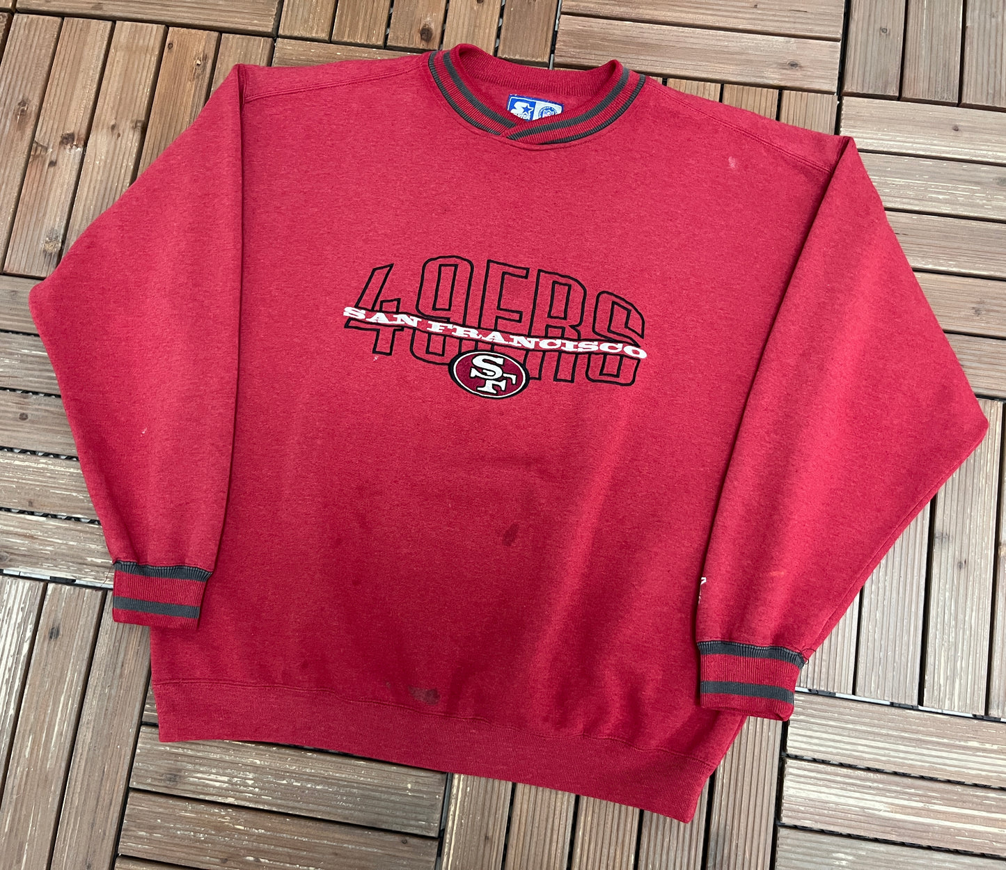 San Francisco 49ers Graphic Crewneck | Size X-Large | Vintage 1990s NFL Football Red Sweater |