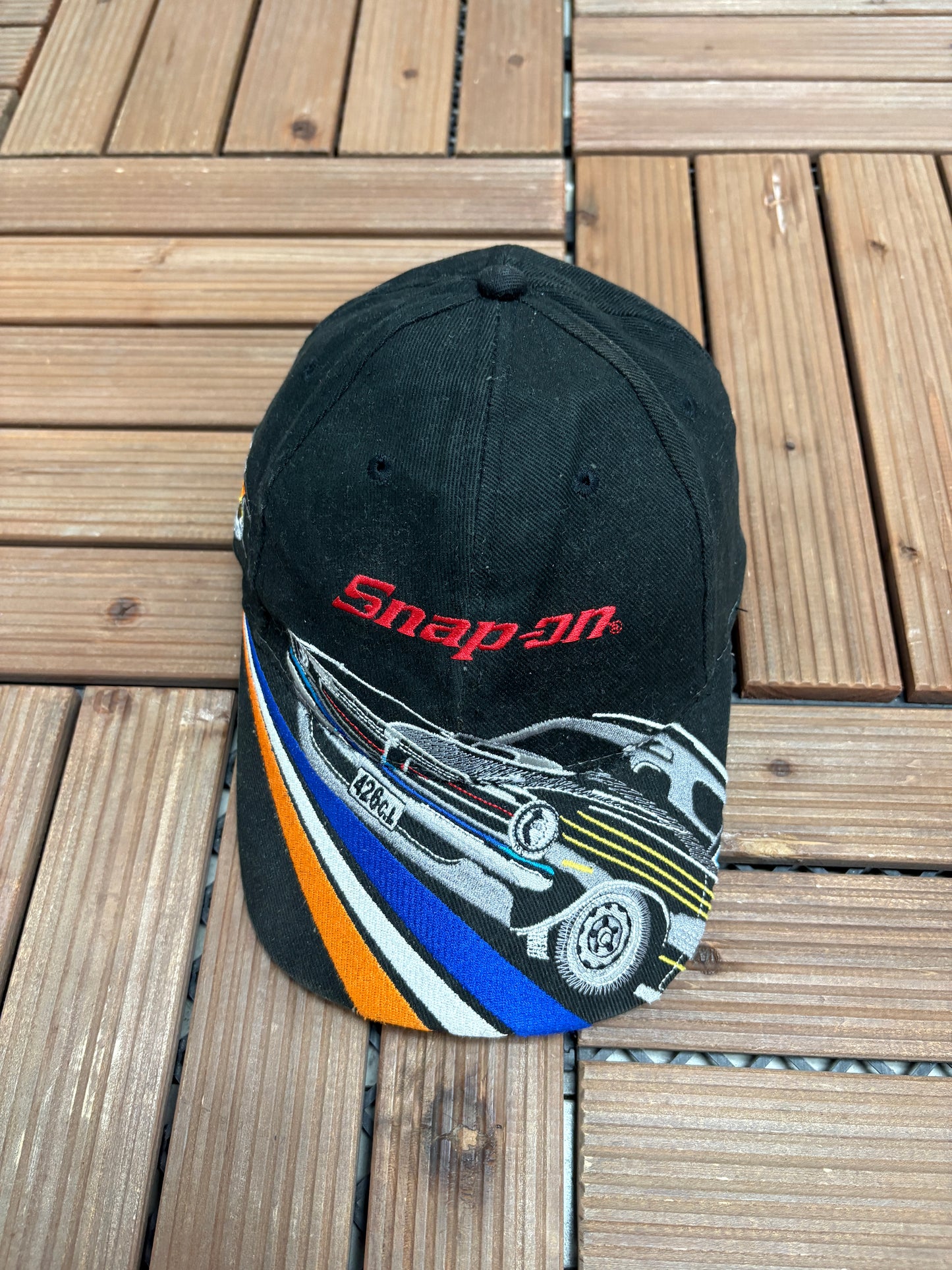 Snap-On Muscle Graphic Hat | Strap Back | Vintage 2000s Promotional Black Cap |