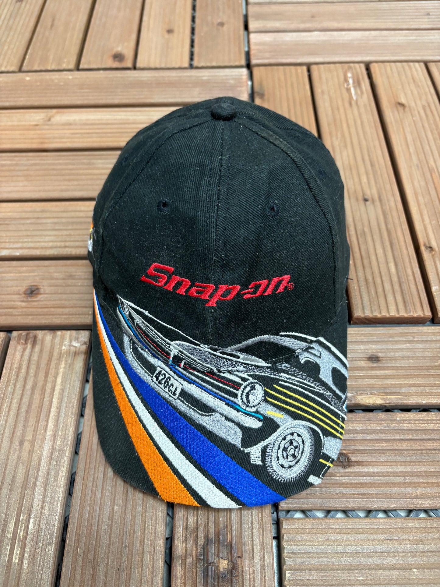 Snap-On Muscle Graphic Hat | Strap Back | Vintage 2000s Promotional Black Cap |