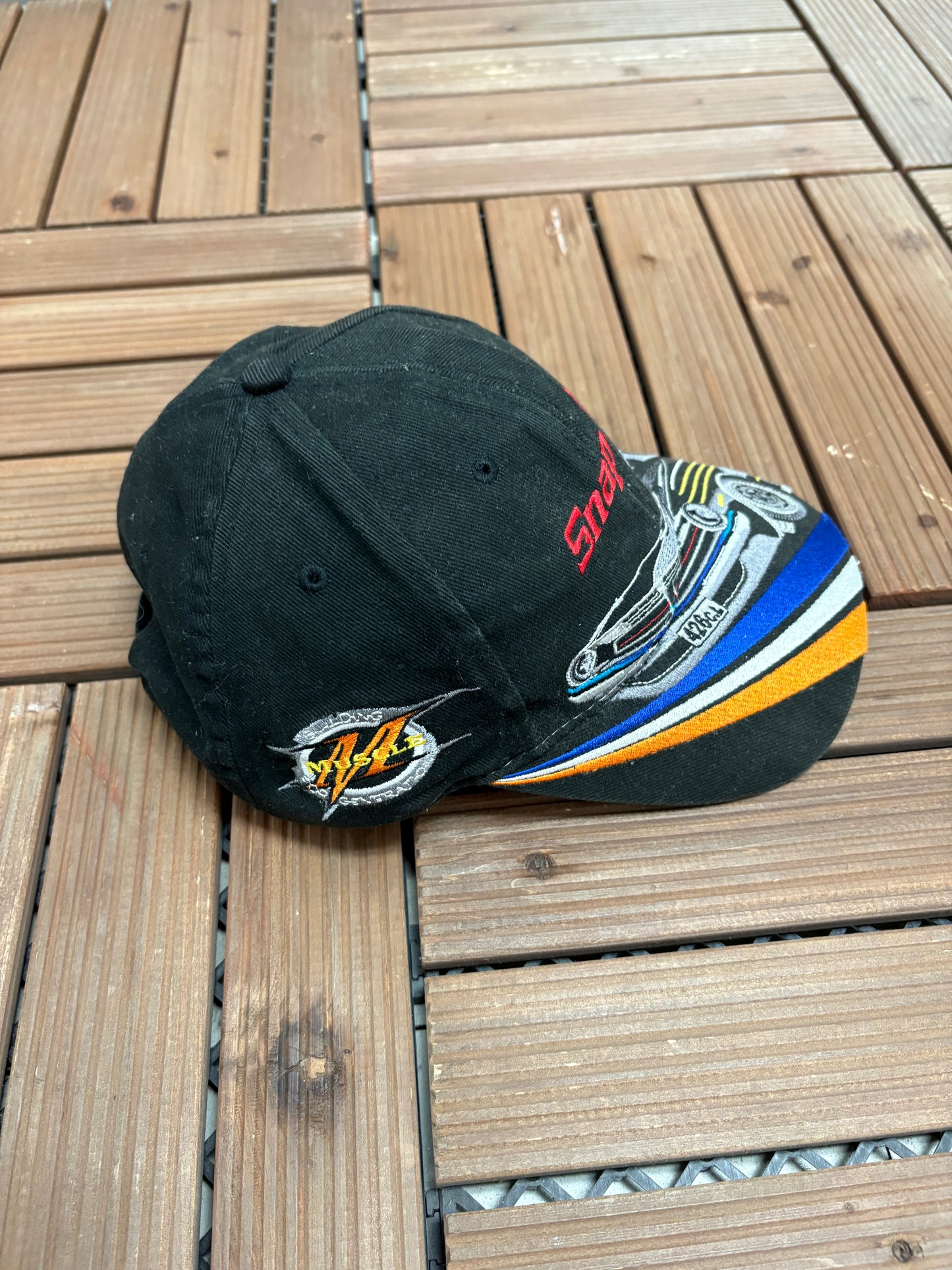 Snap-On Muscle Graphic Hat | Strap Back | Vintage 2000s Promotional Black Cap |