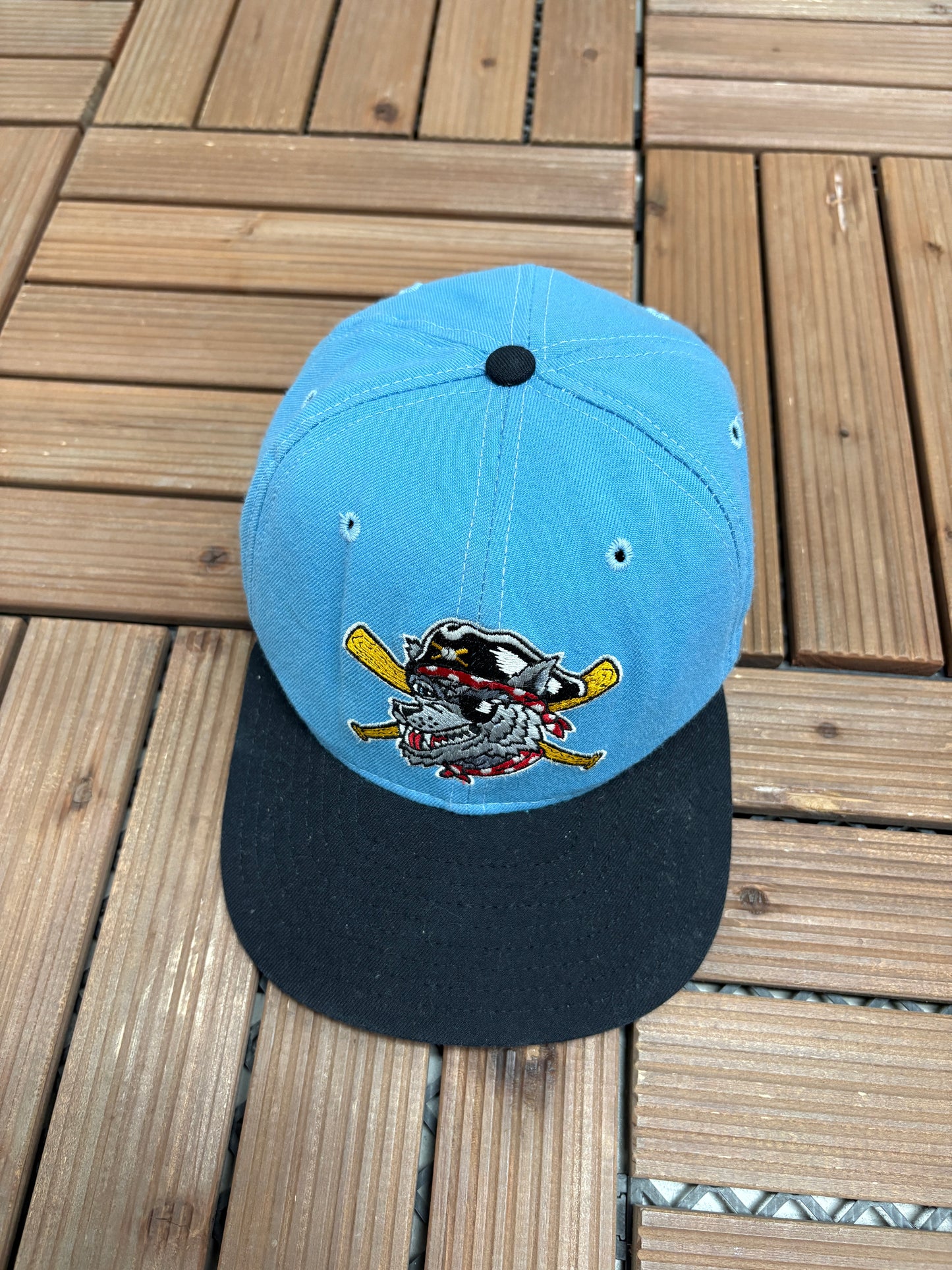 Erie SeaWolves Graphic Hat | Snap Back | Vintage 1990s MiLB Baseball Blue Cap |