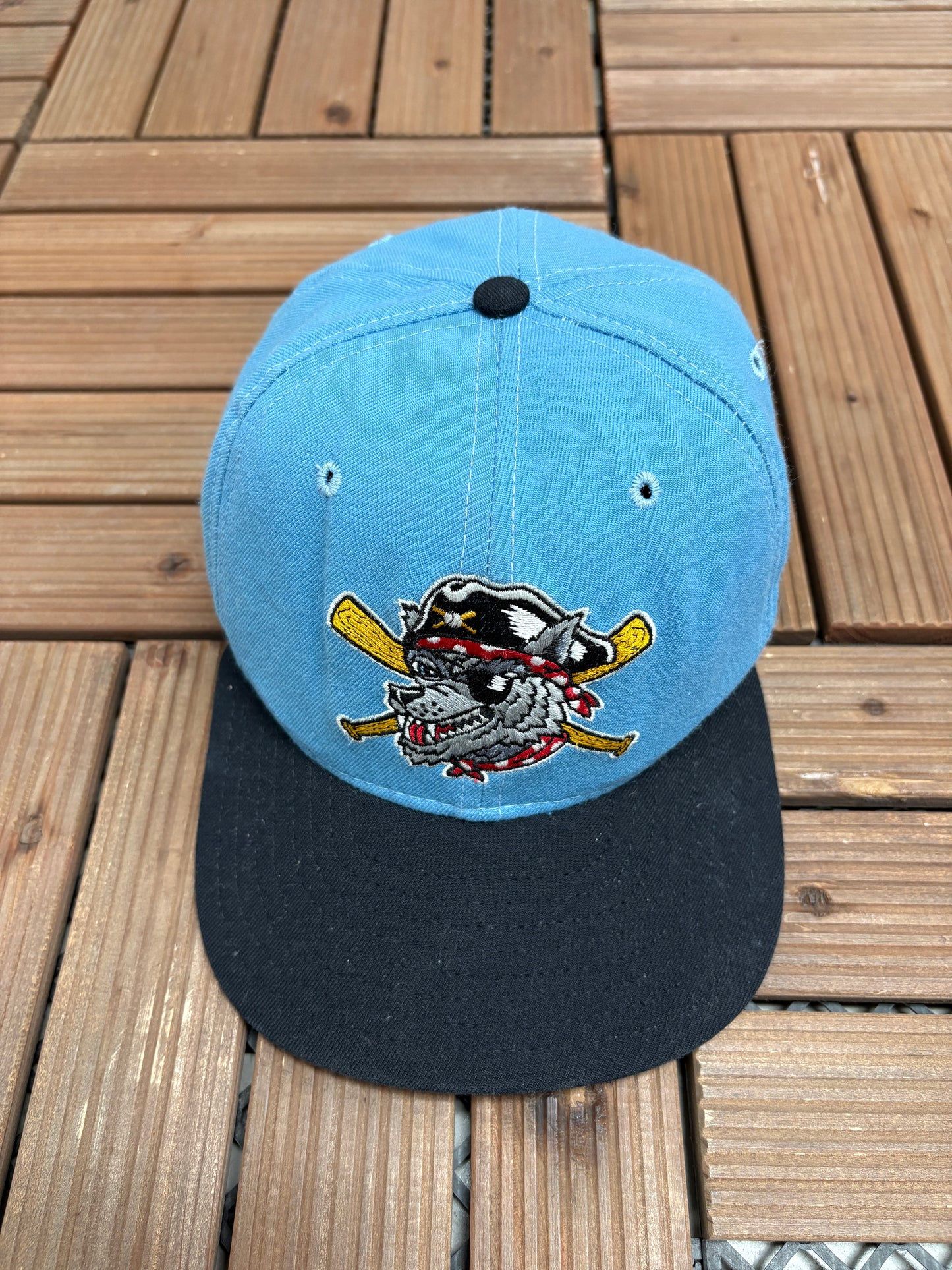 Erie SeaWolves Graphic Hat | Snap Back | Vintage 1990s MiLB Baseball Blue Cap |