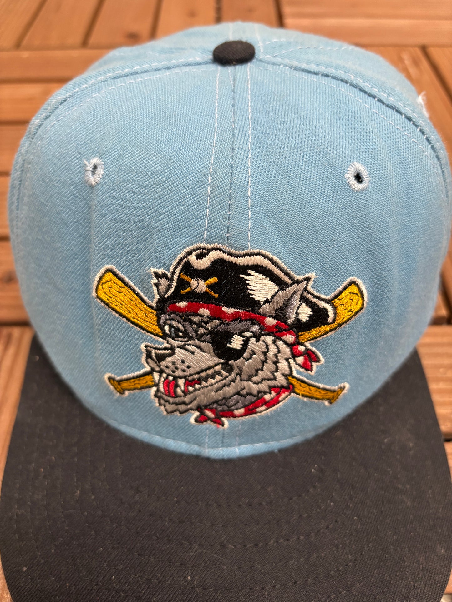 Erie SeaWolves Graphic Hat | Snap Back | Vintage 1990s MiLB Baseball Blue Cap |