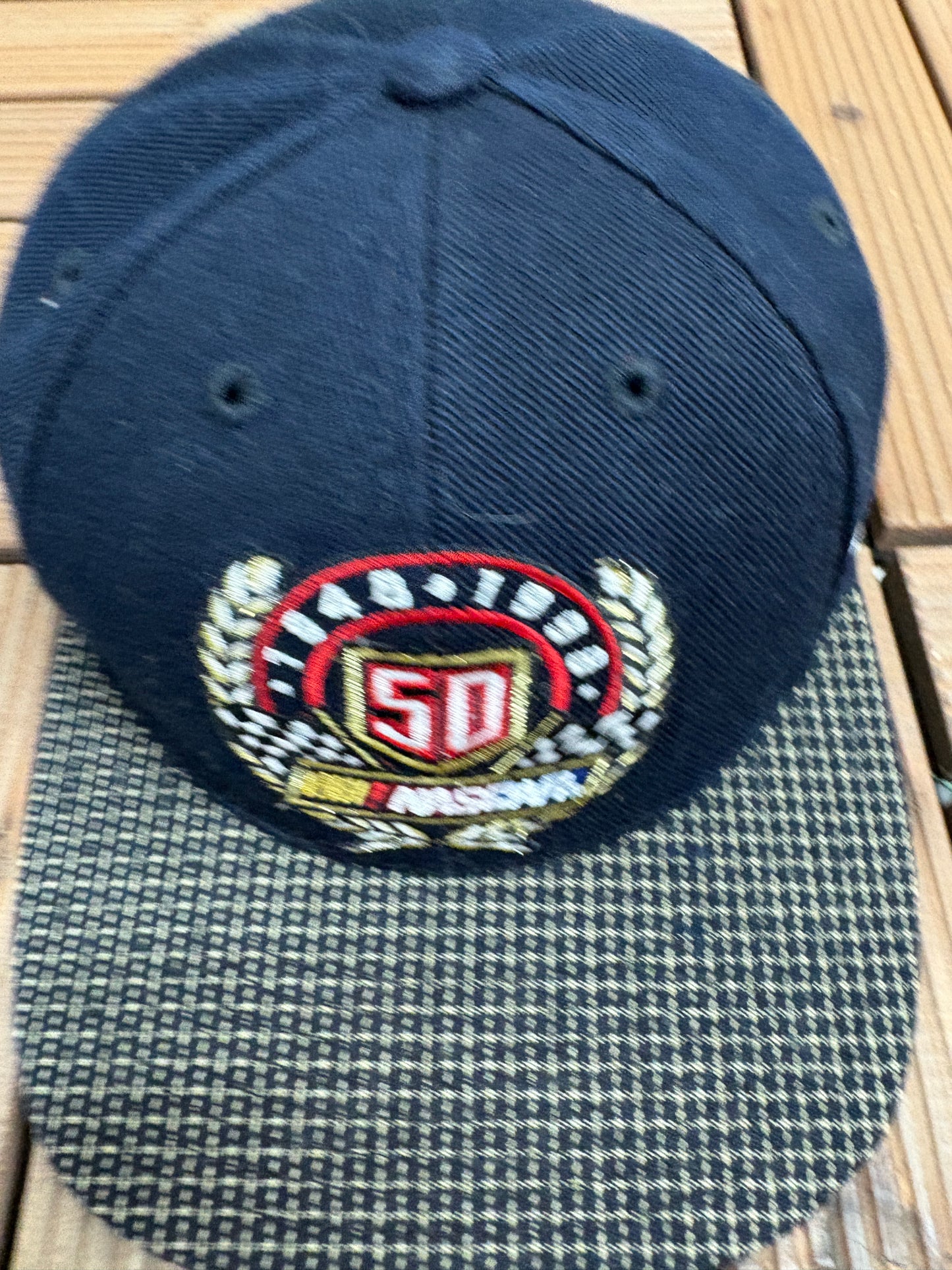 NASCAR 50th Anniversary Graphic Hat | Strap Back | Vintage 1990s Racing Black Cap |