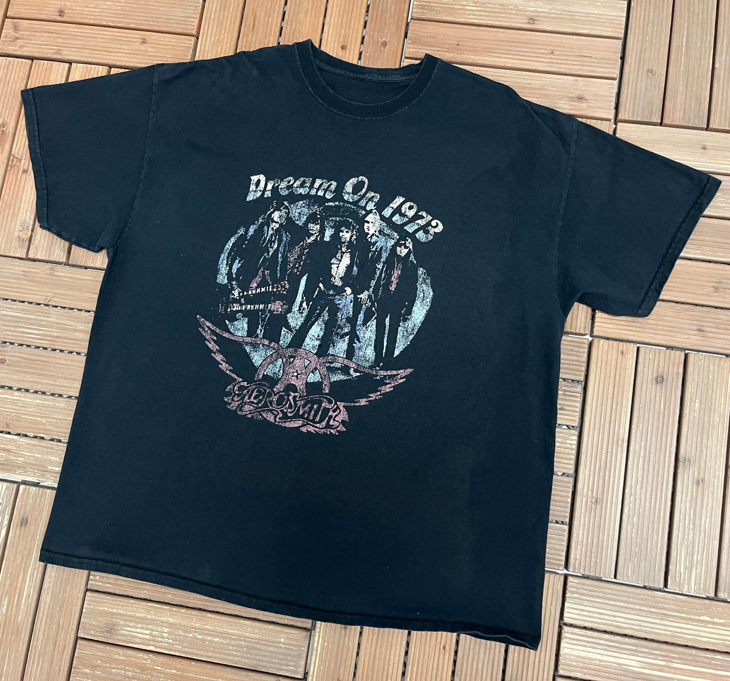 Aerosmith Dream On 1973 Graphic Tee | Size X-Large | Vintage 2000s Rock Band Black T-Shirt |