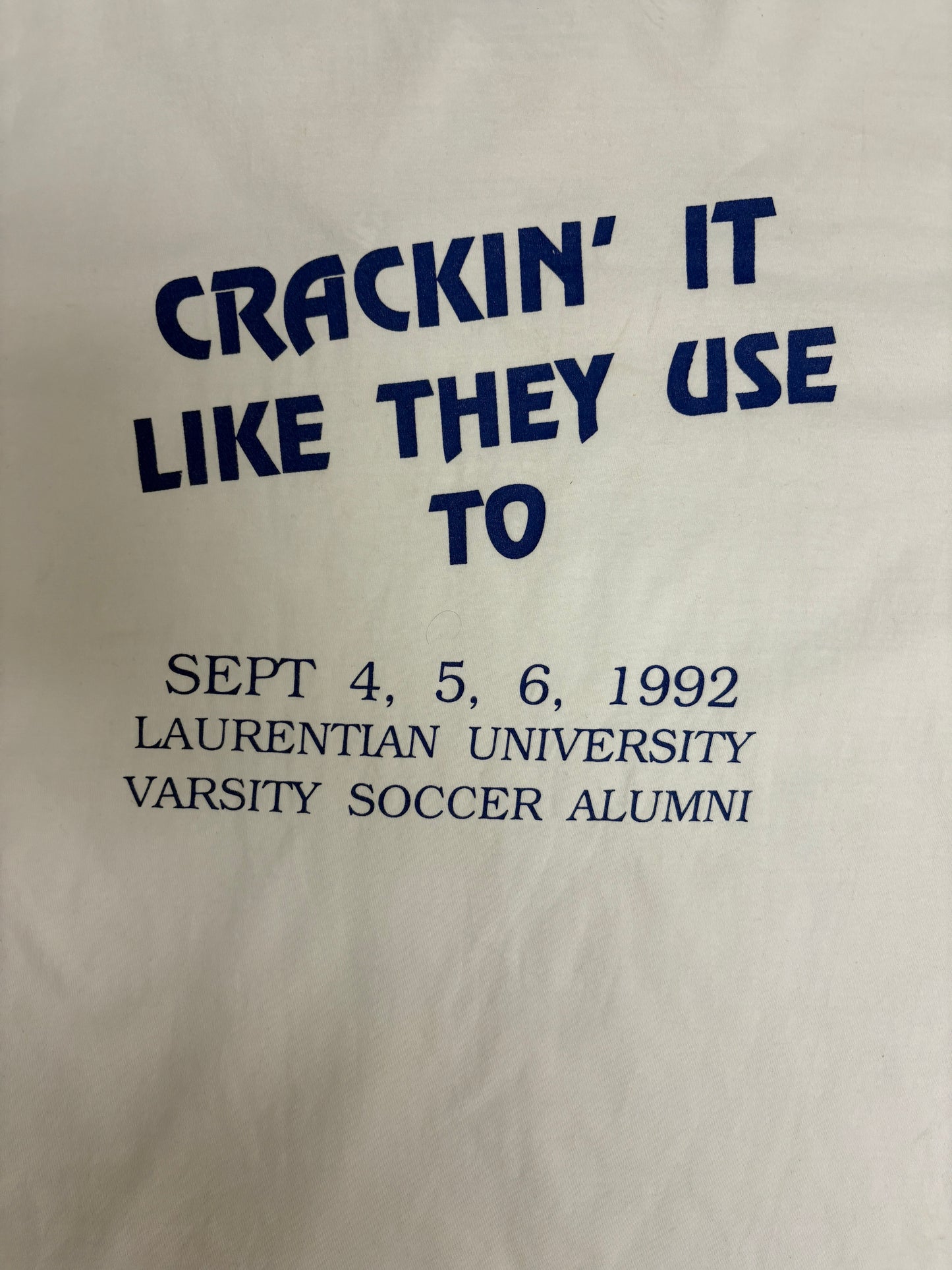 Crack It At Laurentian University Graphic Tee | Size X-Large | Vintage 1990s College White T-Shirt |