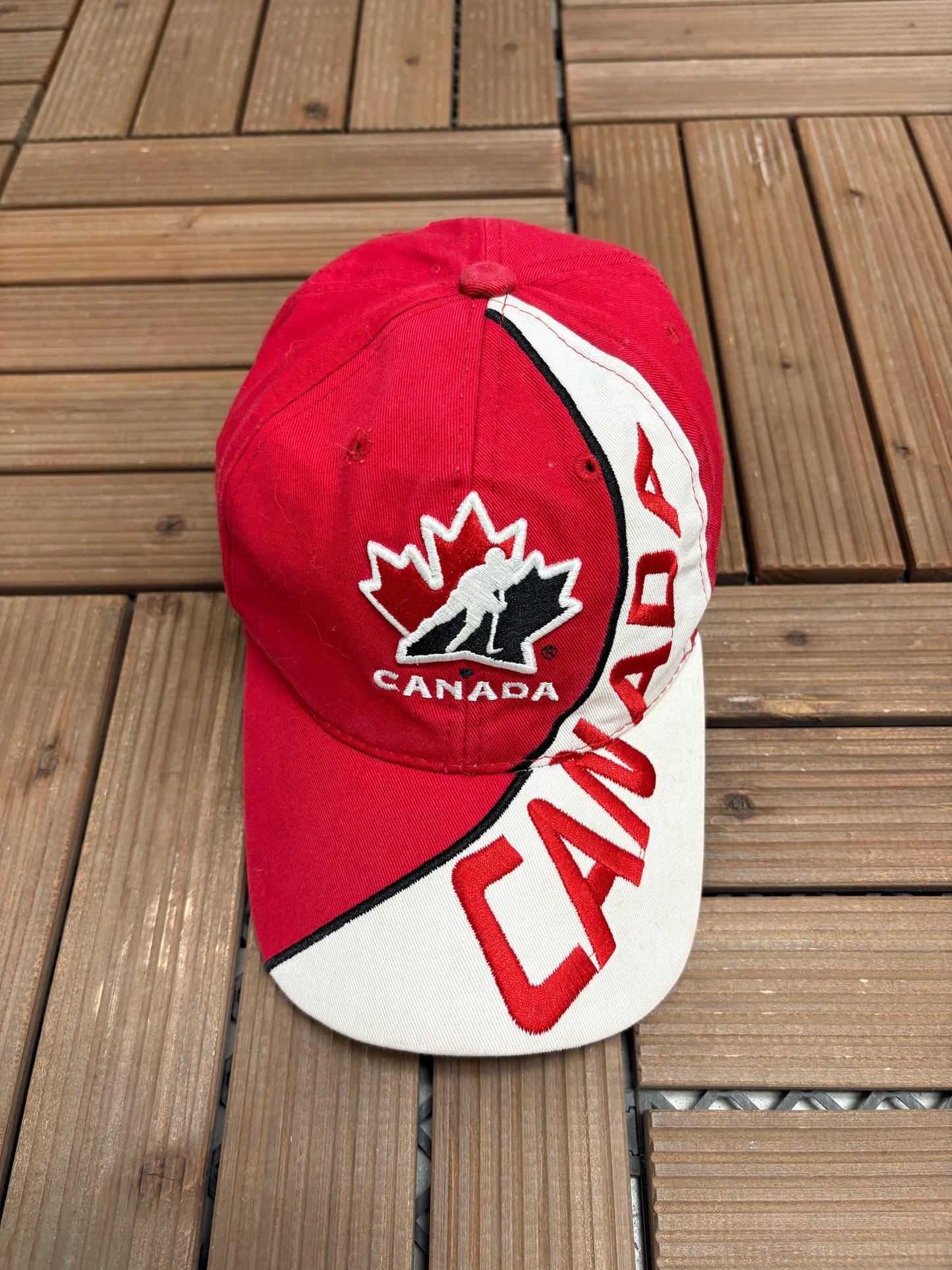 Team Canada Hockey Graphic Hat | Strap Back | Vintage 2000s Hockey Red Cap |