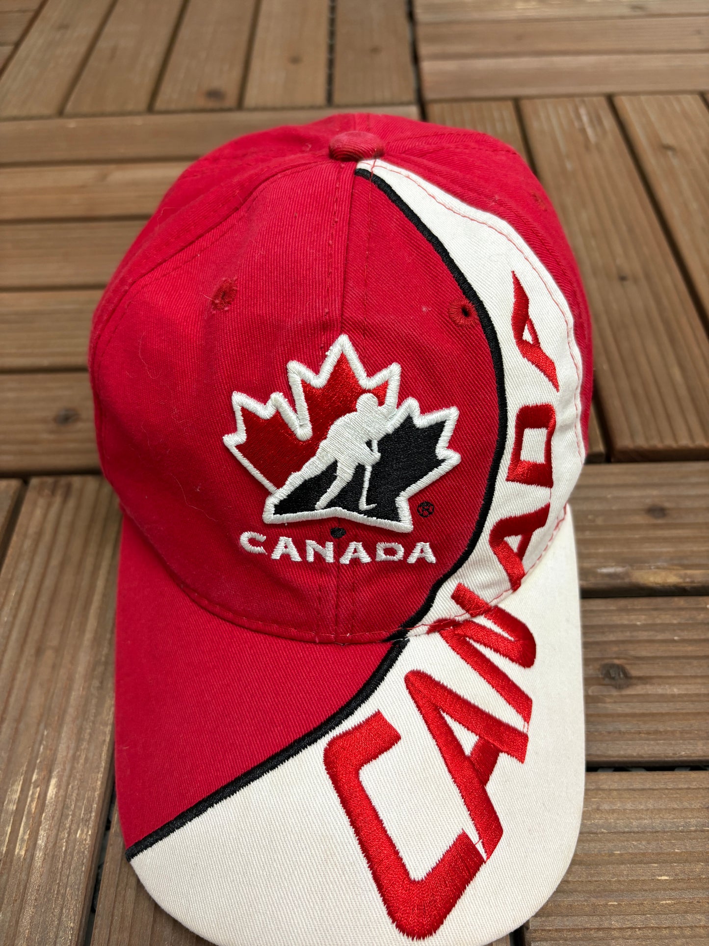 Team Canada Hockey Graphic Hat | Strap Back | Vintage 2000s Hockey Red Cap |
